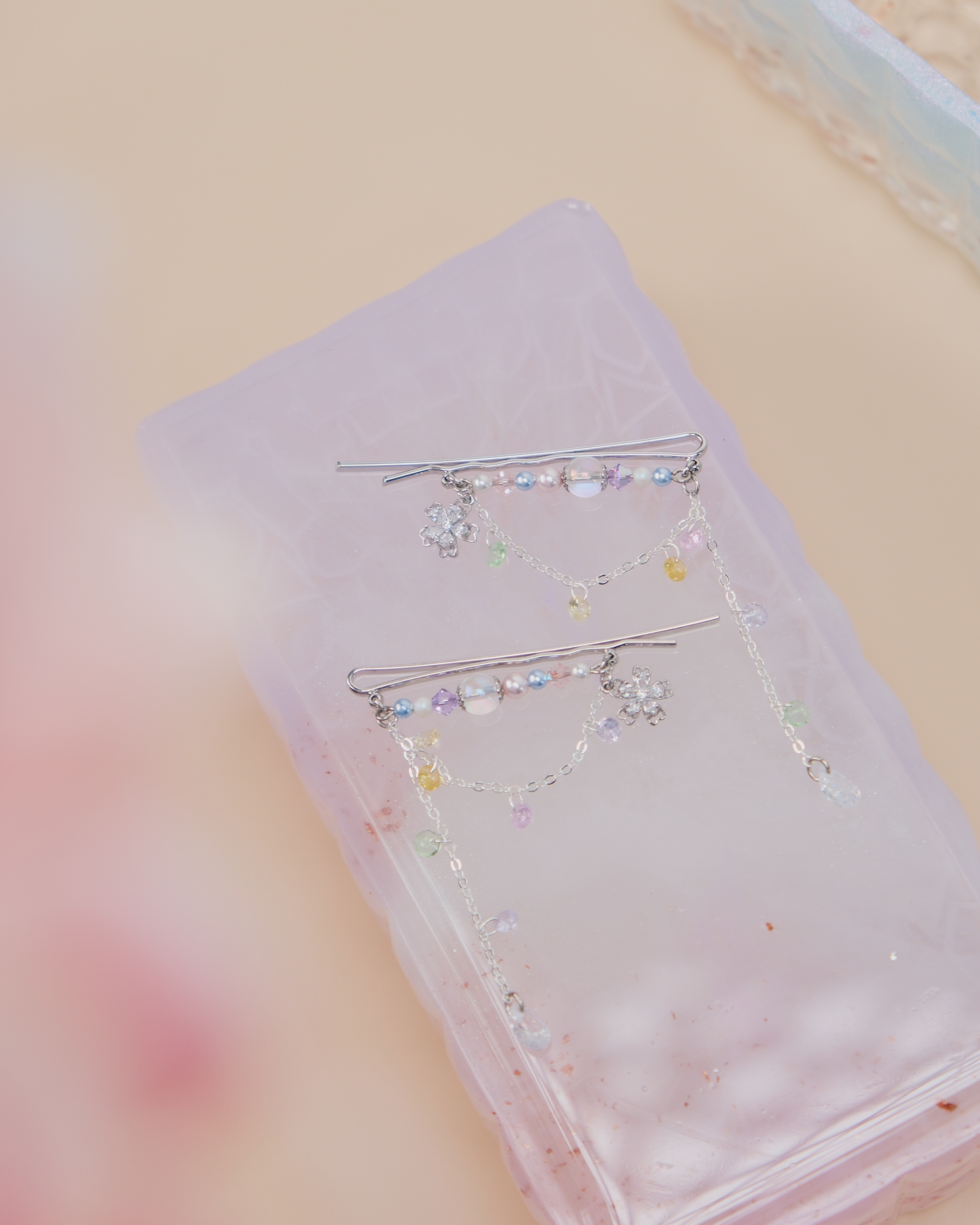 11434 珍珠水晶吊鏈一字夾套裝