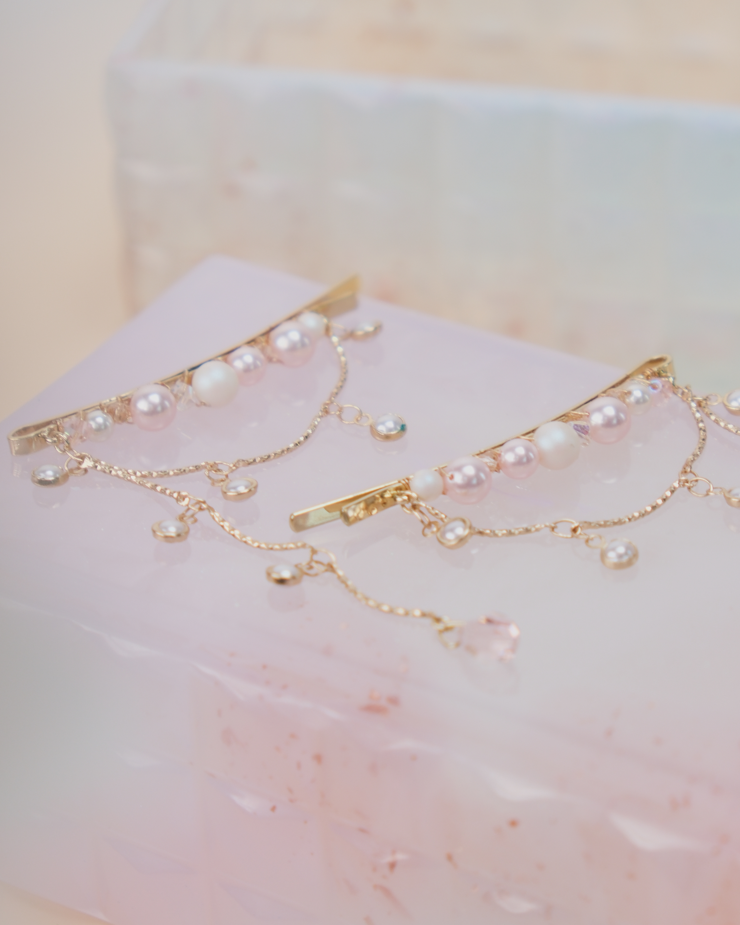 11433 珍珠水晶吊鏈一字夾套裝