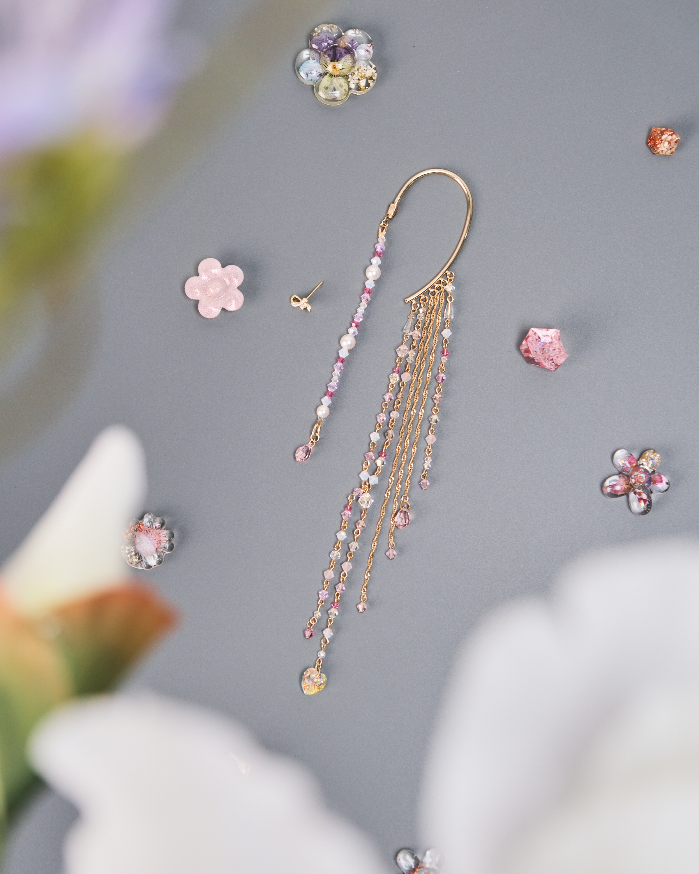 11438 Water Curtain Pendants Ear Cuff And Ear Pin Set