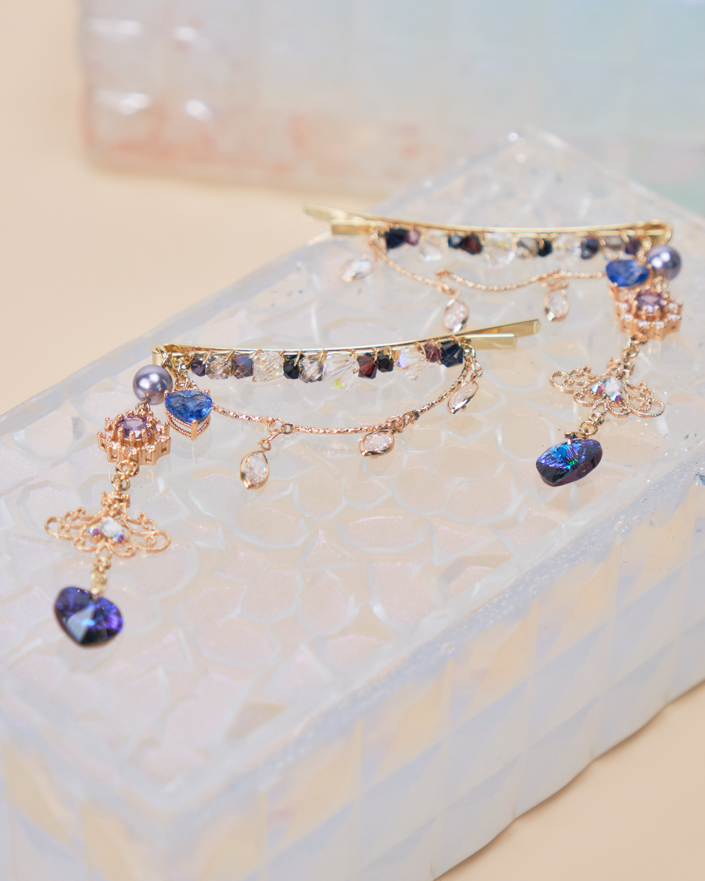 11436 珍珠水晶吊鏈一字夾套裝