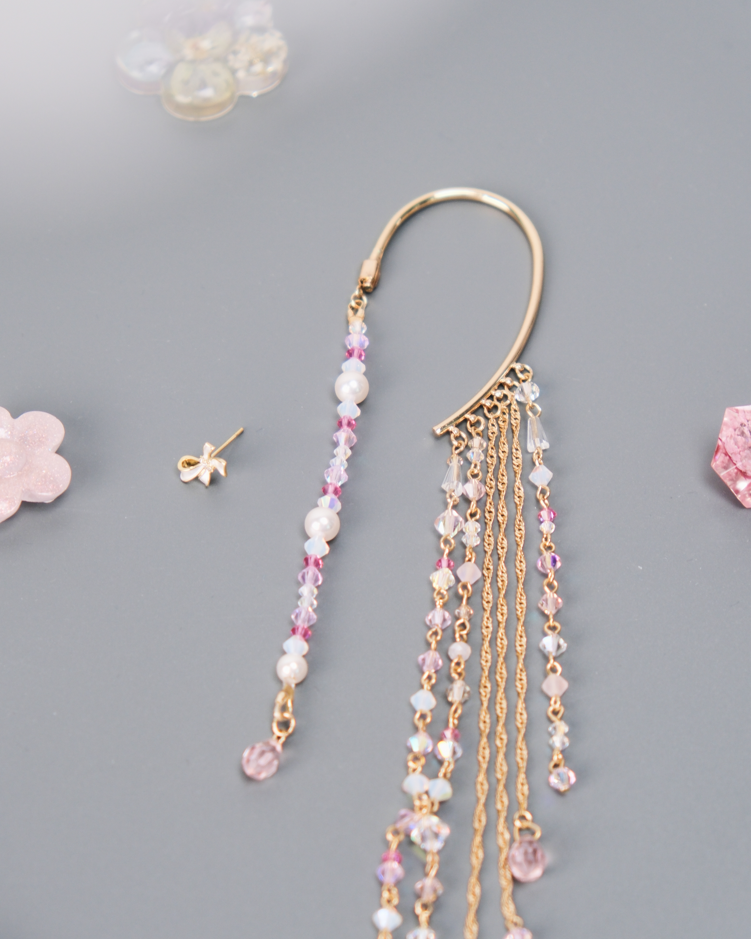 11438 Water Curtain Pendants Ear Cuff And Ear Pin Set