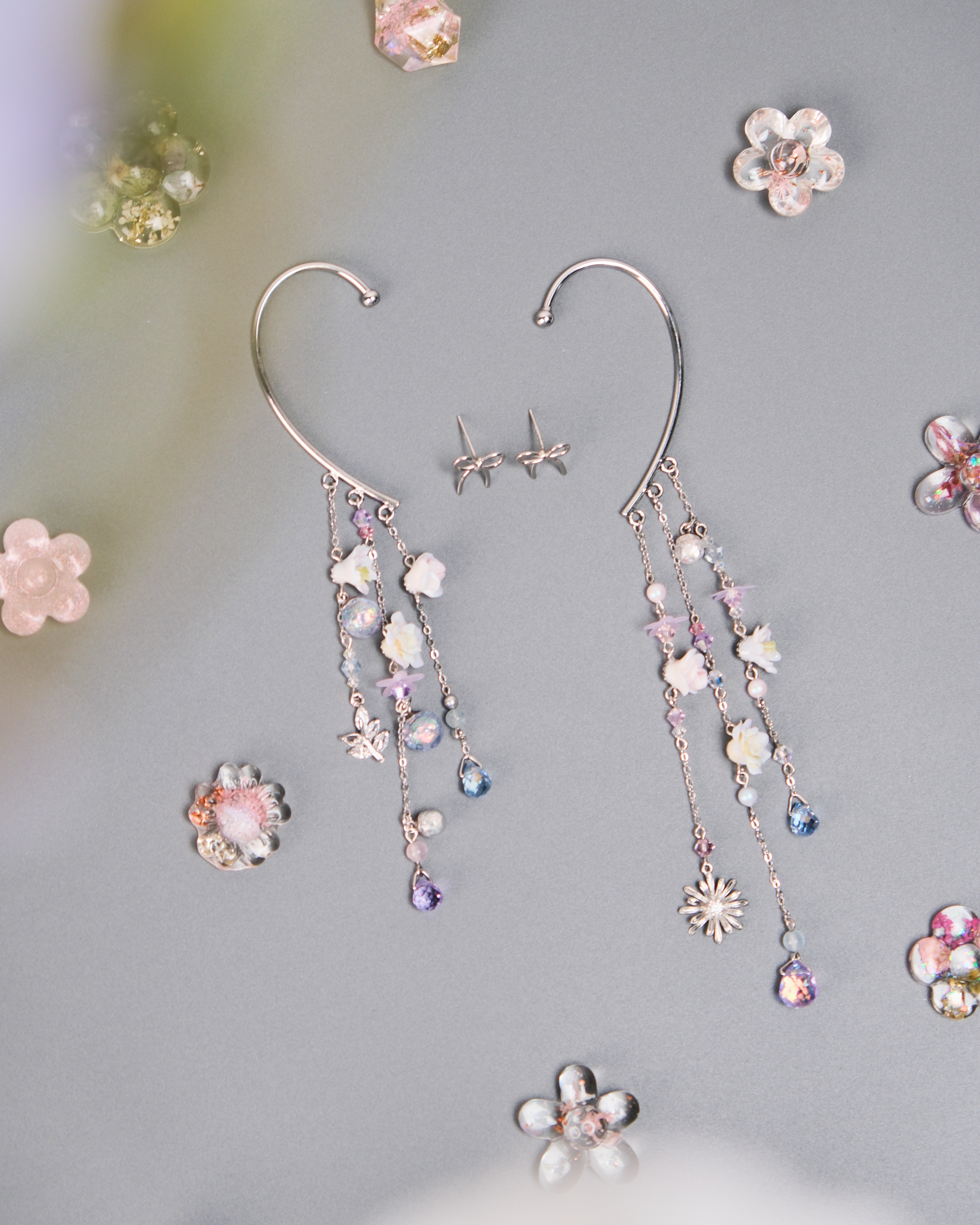 11443 Water Curtain Pendants Ear Cuff And Ear Pin Set