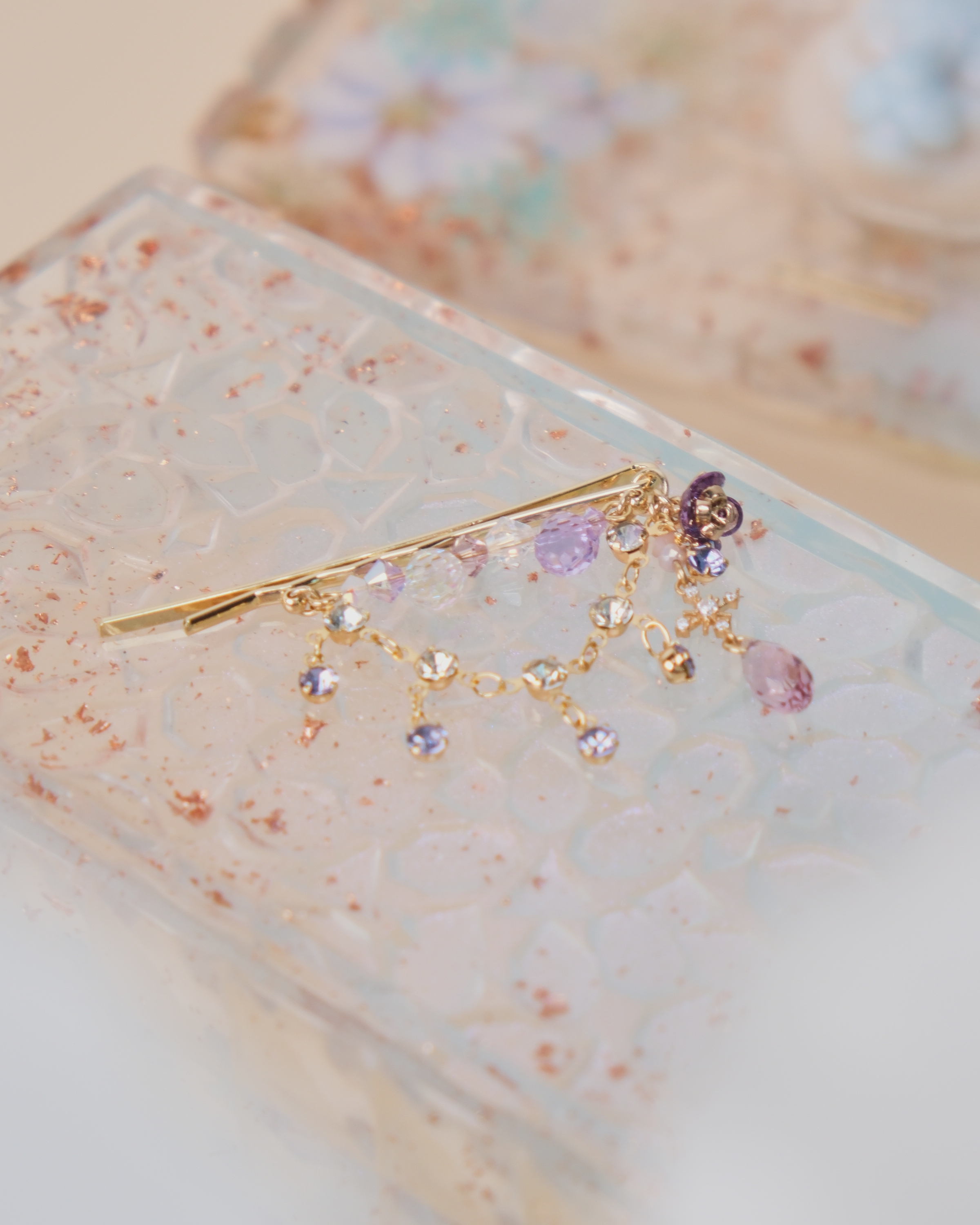 11444 珍珠水晶吊鏈一字夾