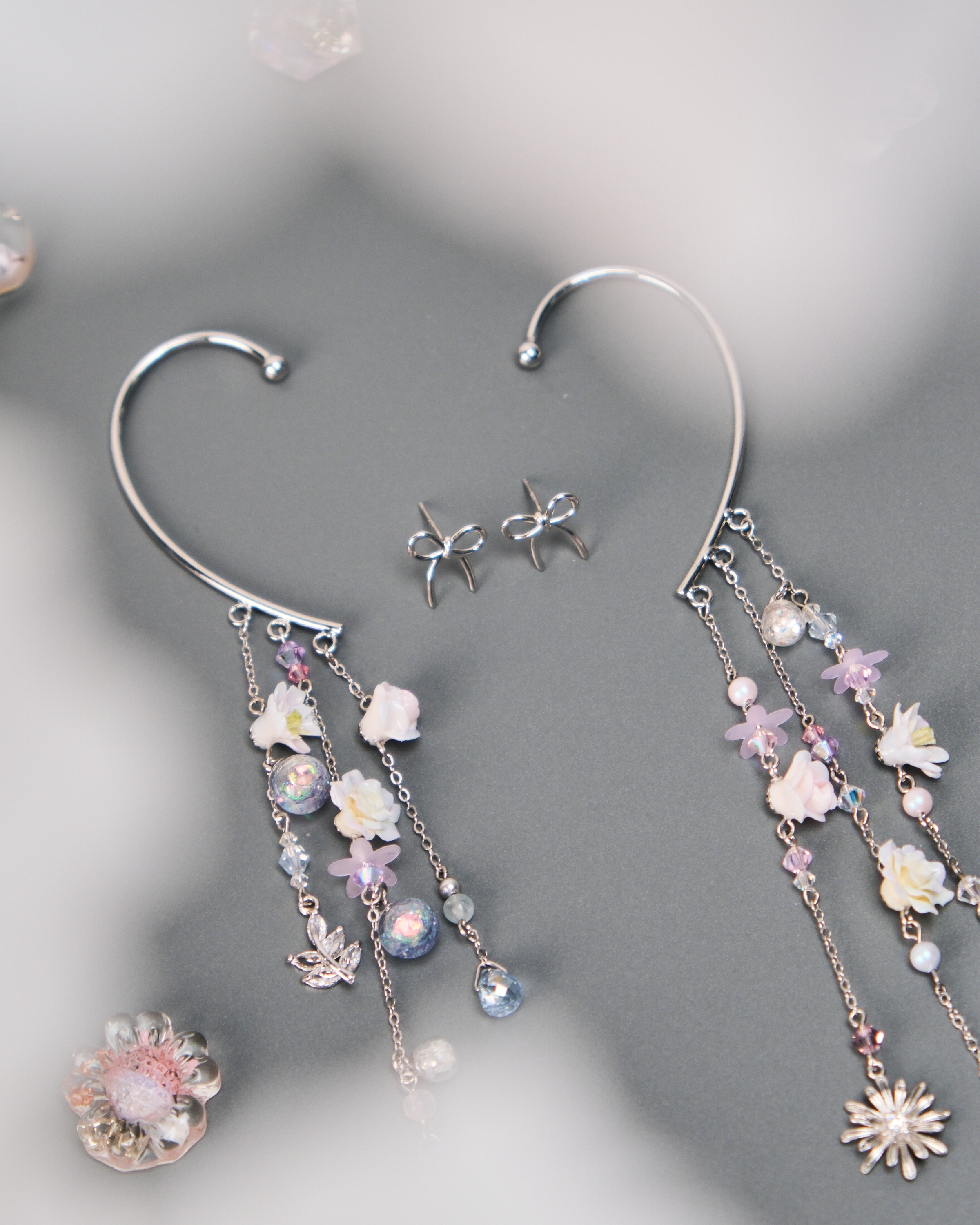 11443 Water Curtain Pendants Ear Cuff And Ear Pin Set