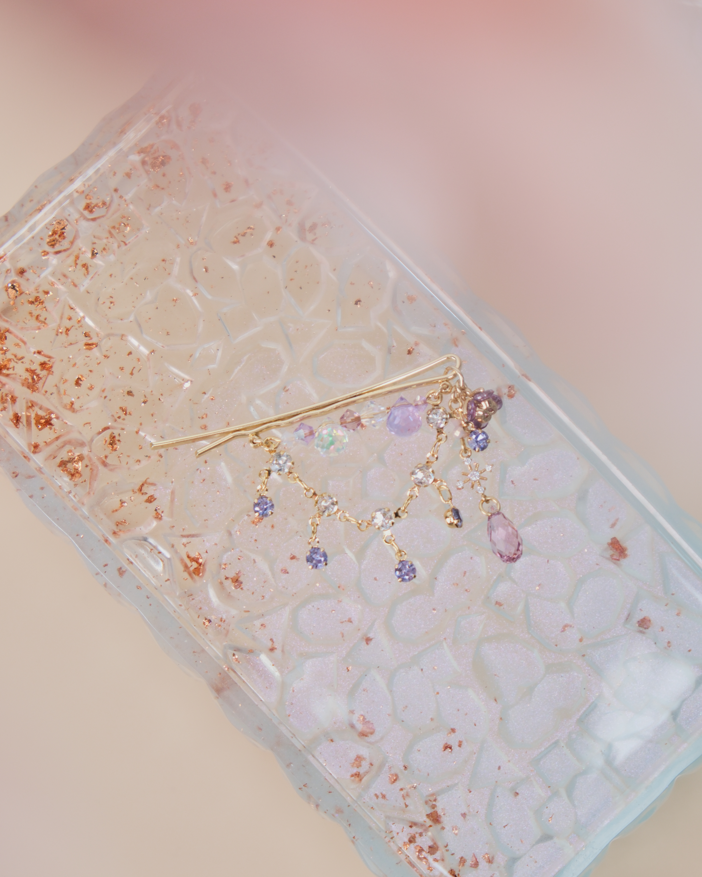 11444 珍珠水晶吊鏈一字夾