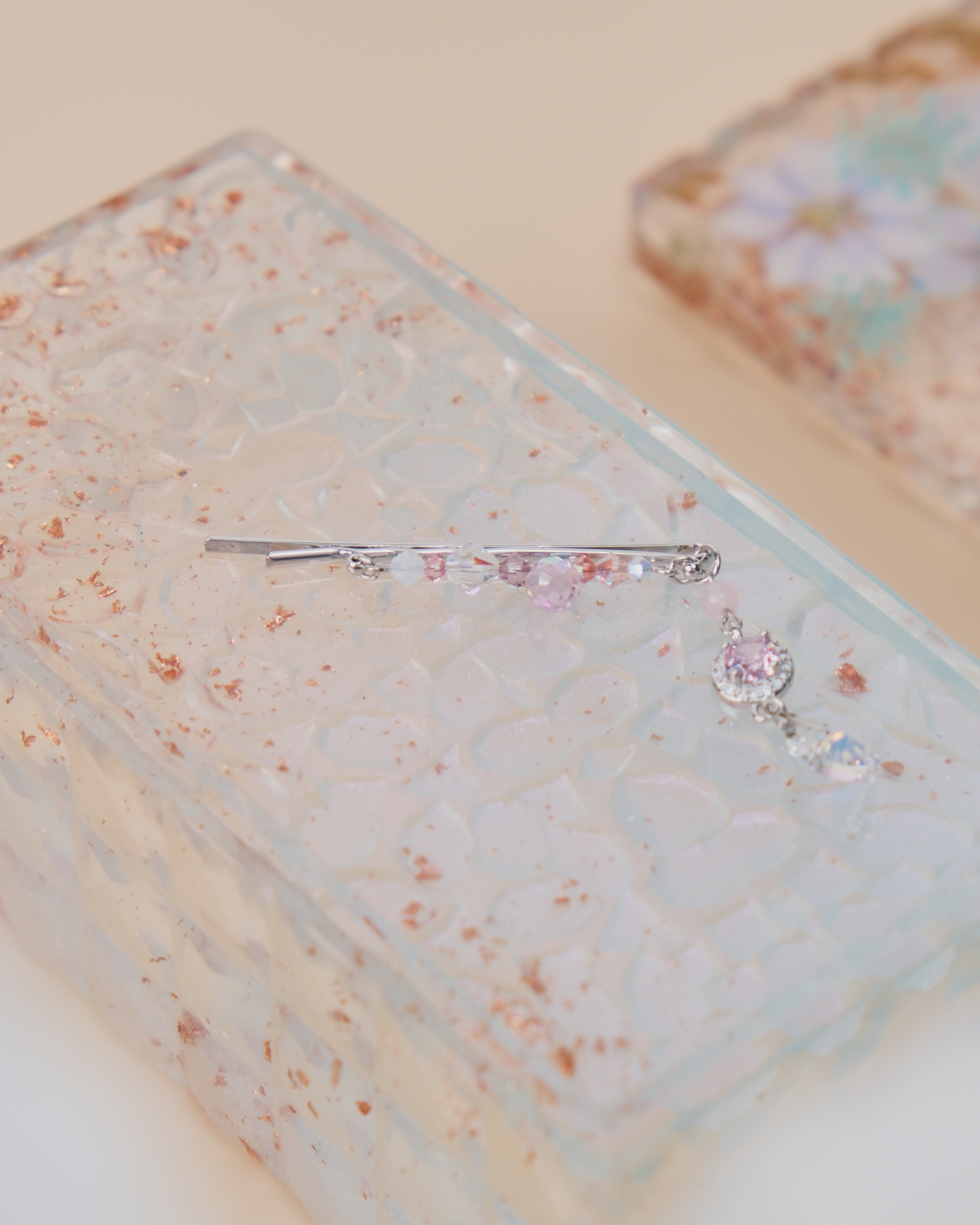 11447 珍珠水晶吊鏈一字夾