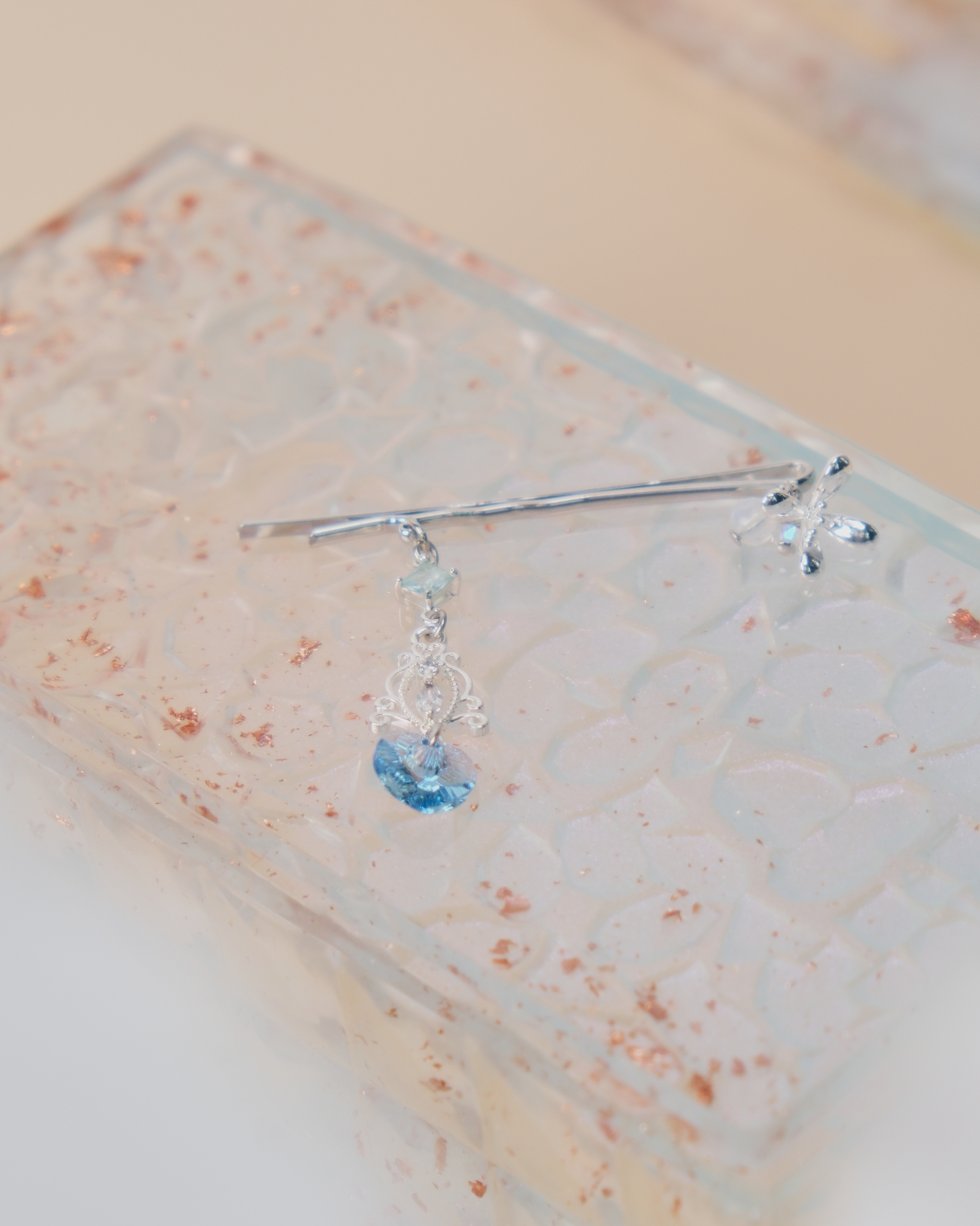 11448 珍珠水晶吊鏈一字夾