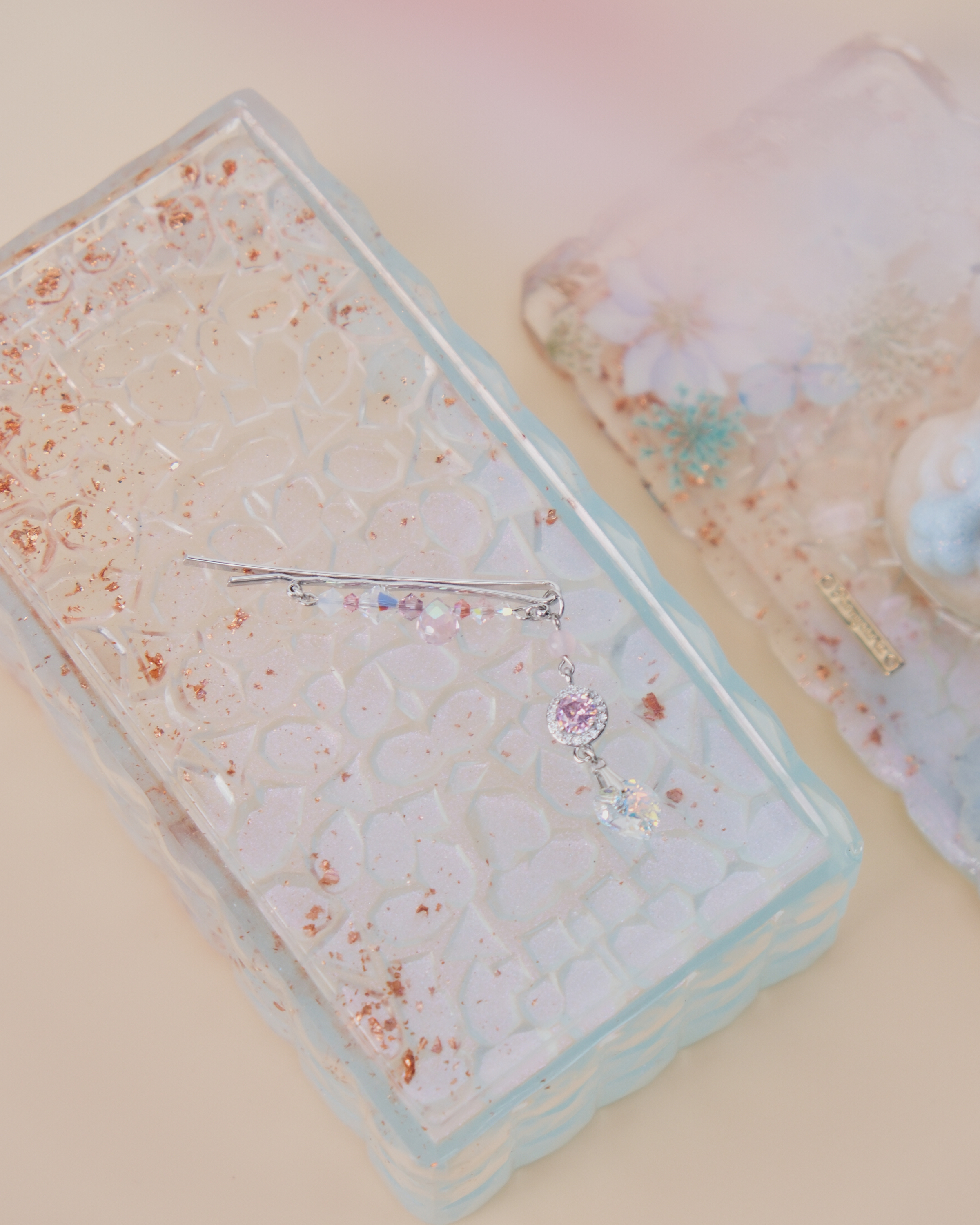 11447 珍珠水晶吊鏈一字夾