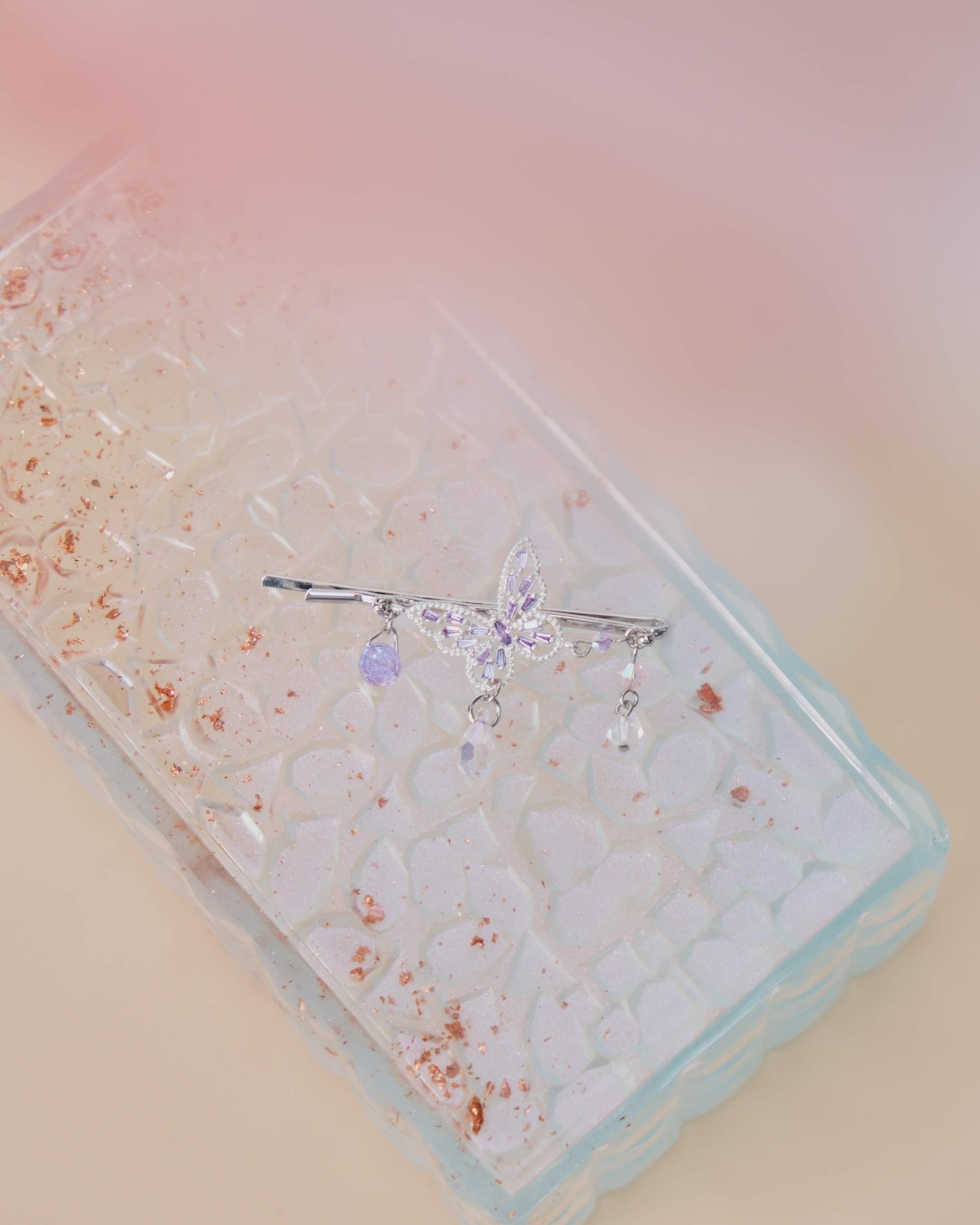 11451 珍珠水晶吊鏈一字夾