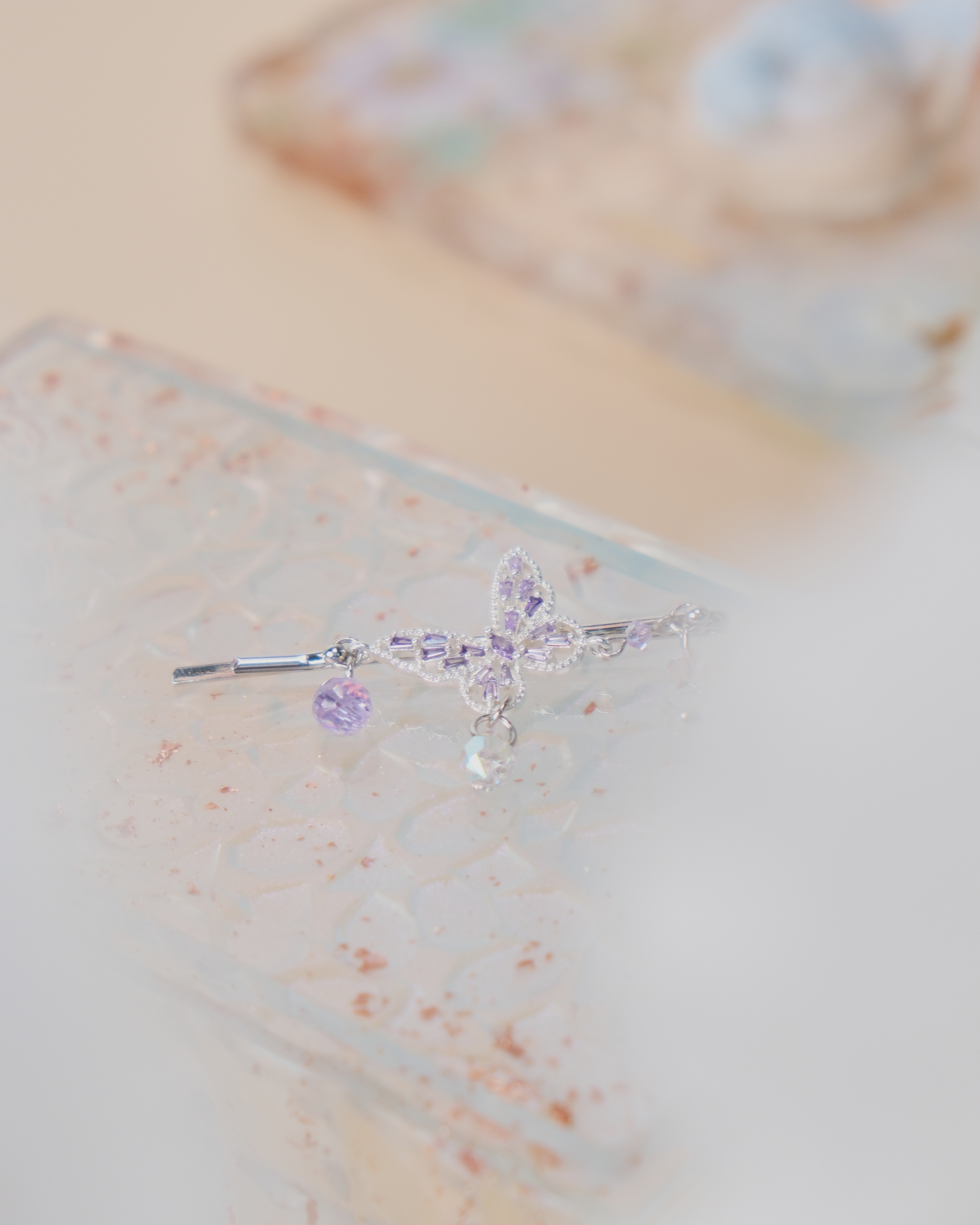 11451 珍珠水晶吊鏈一字夾