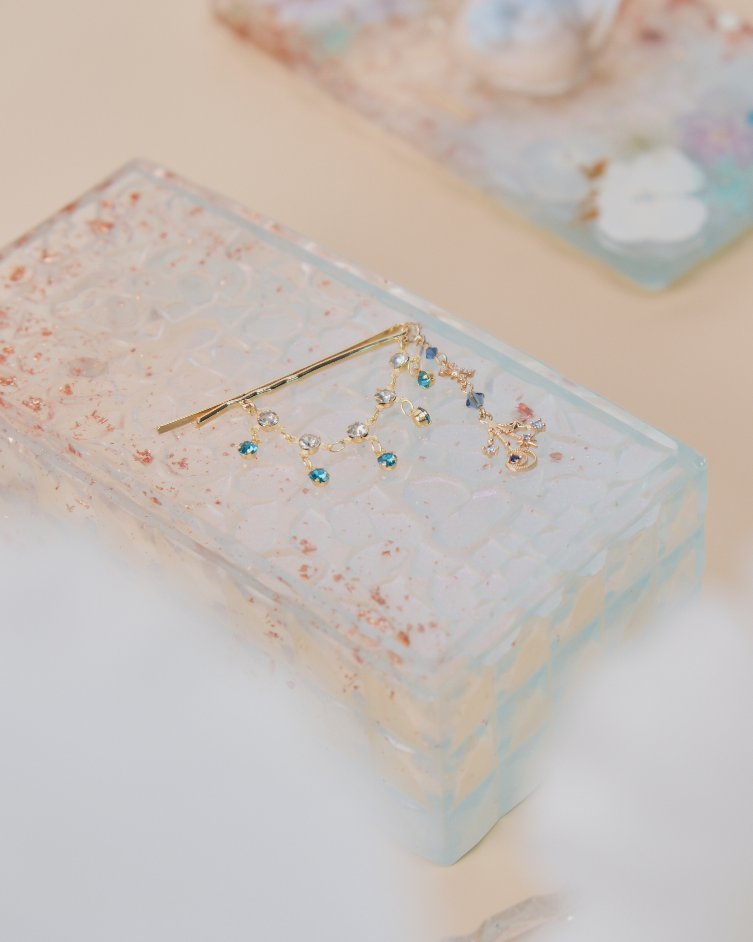 11452 珍珠水晶吊鏈一字夾