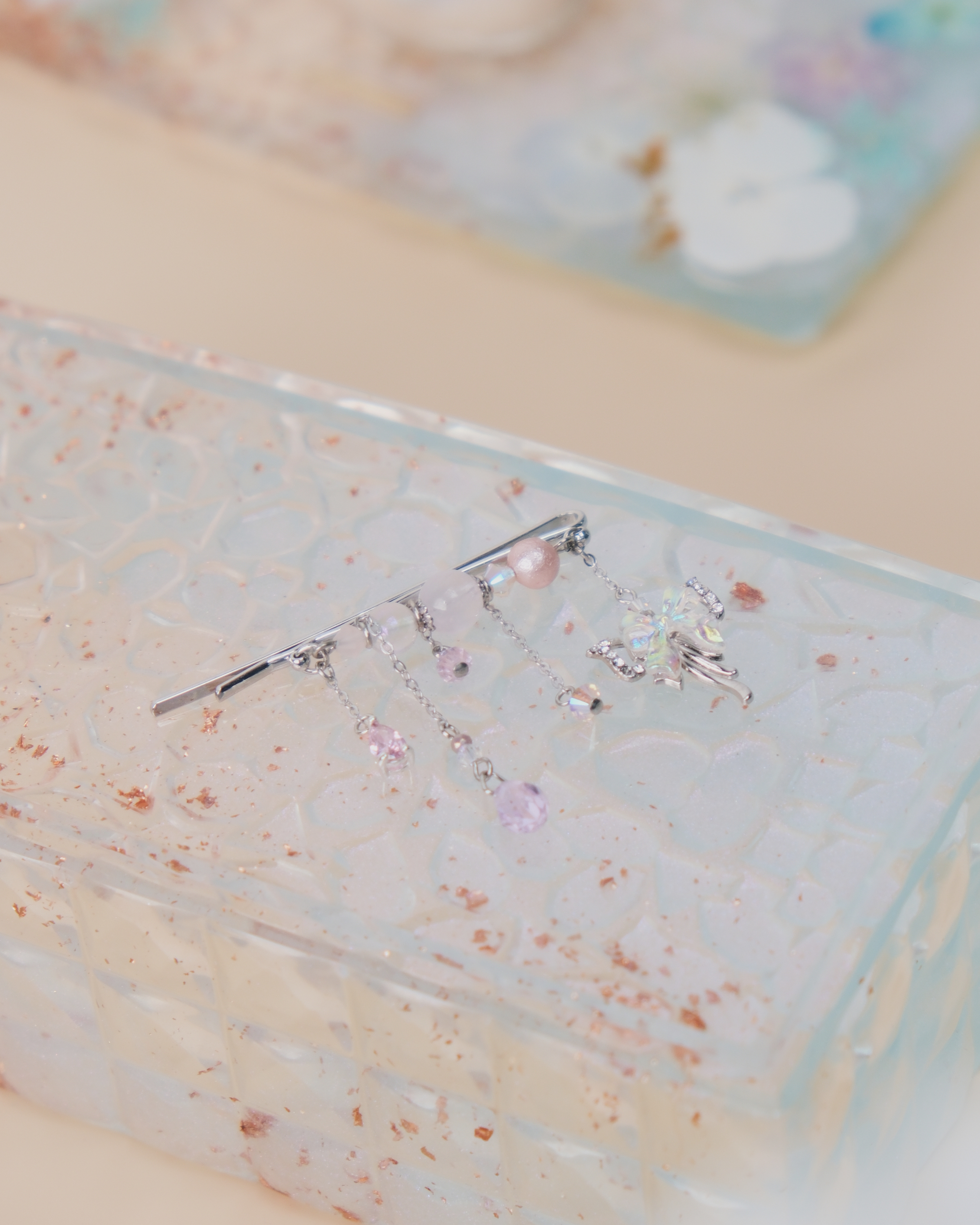 11453 珍珠水晶吊鏈一字夾