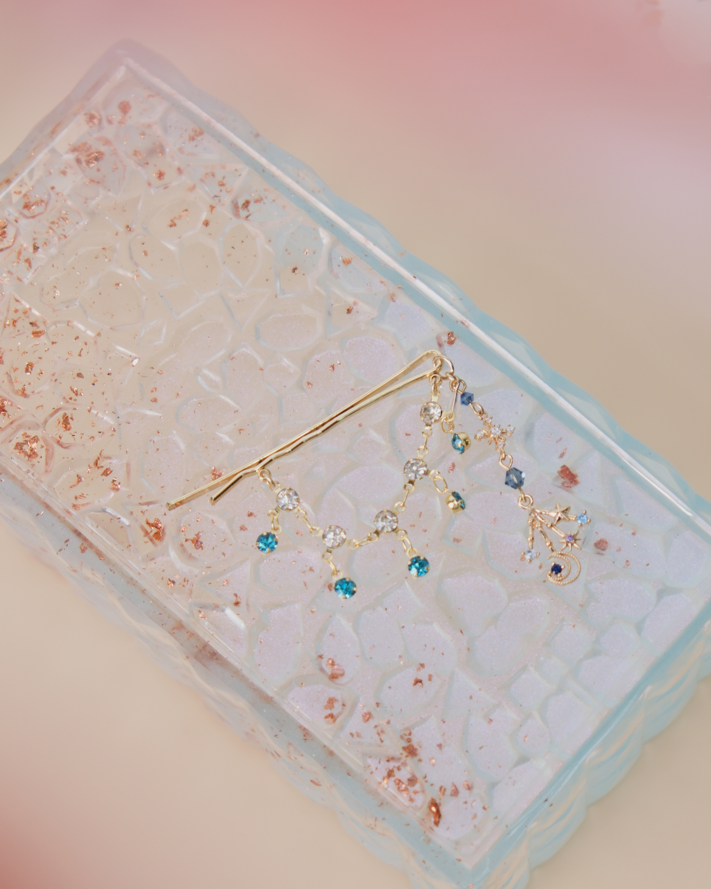 11452 珍珠水晶吊鏈一字夾