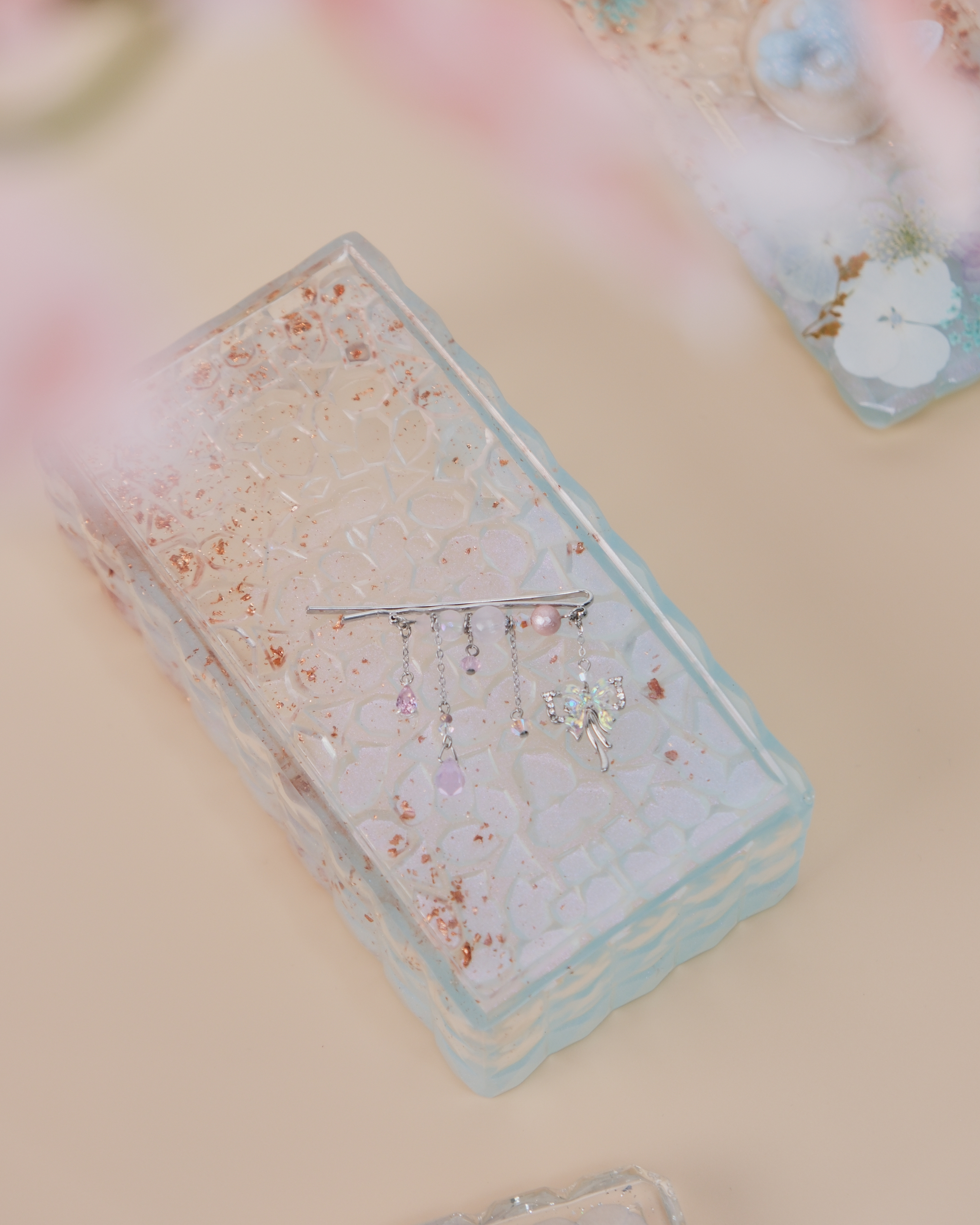 11453 珍珠水晶吊鏈一字夾