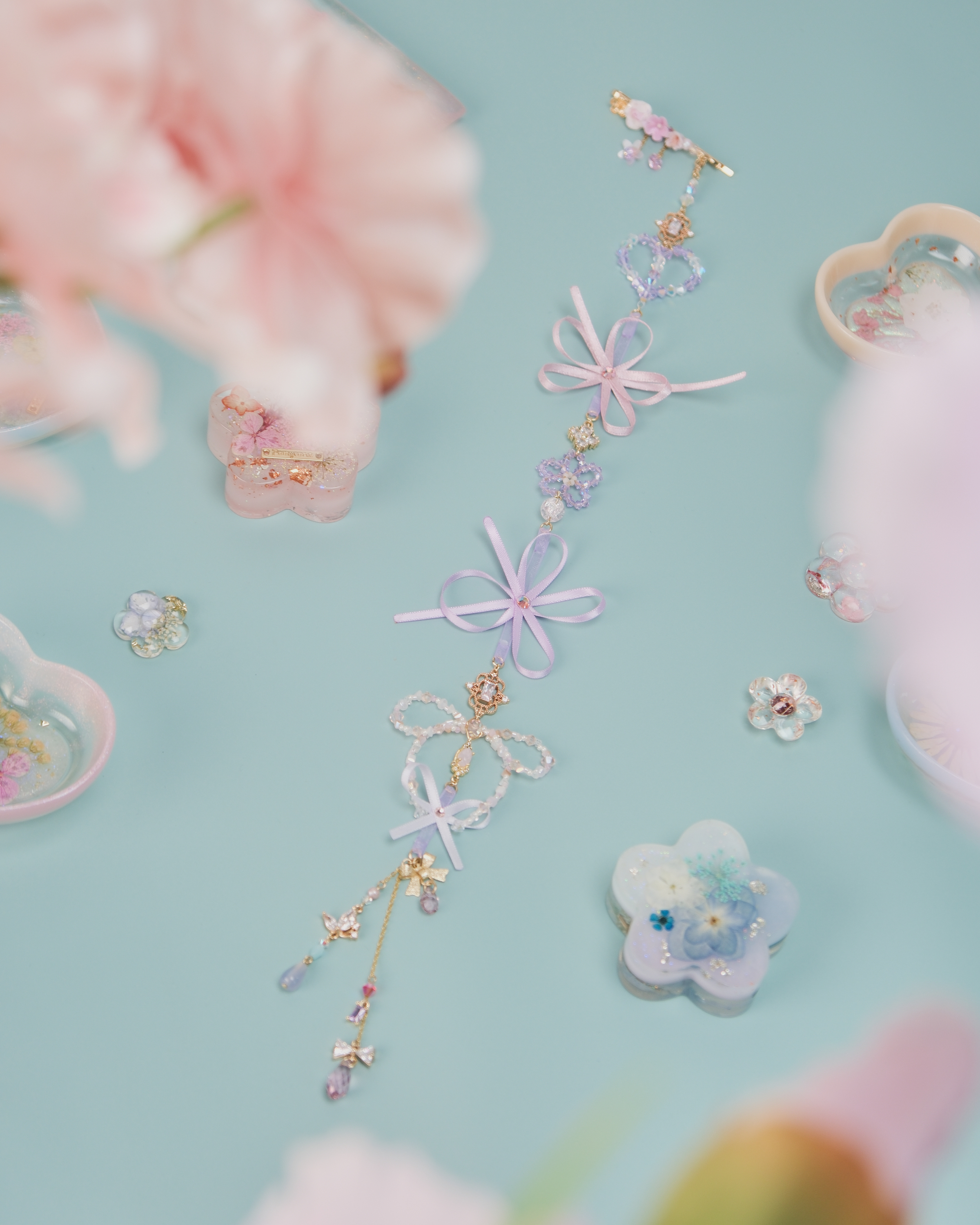 11457 Beaded Crystal Ribbon Flower 2-Way Bobby Pin