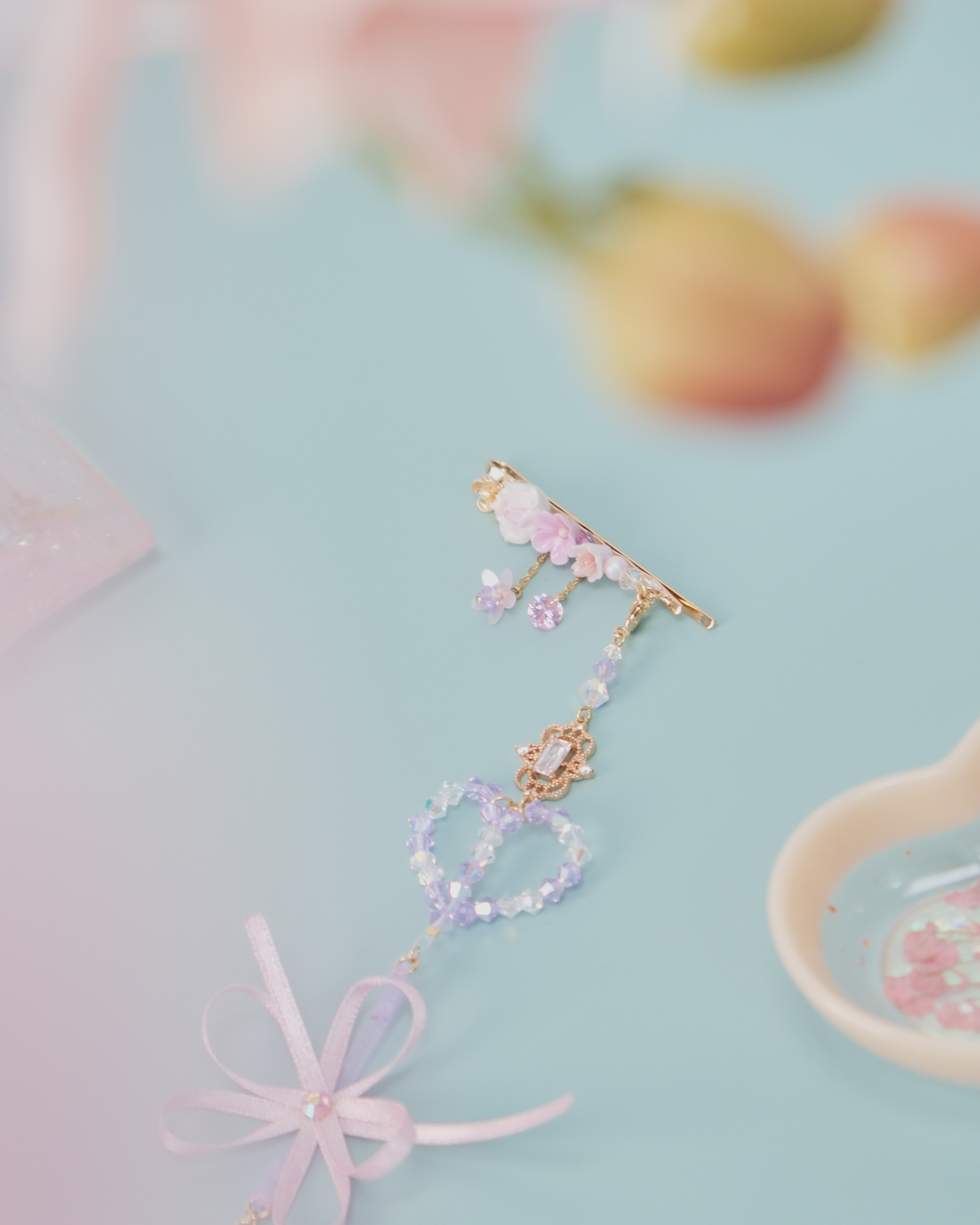 11457 Beaded Crystal Ribbon Flower 2-Way Bobby Pin