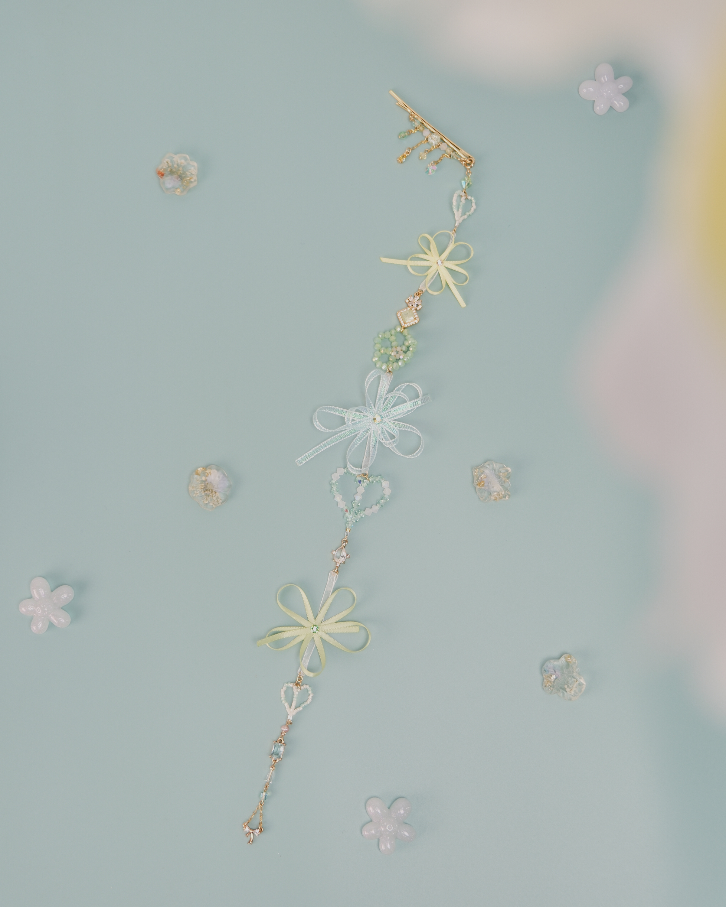 11460 Beaded Crystal Ribbon Flower 2-Way Bobby Pin