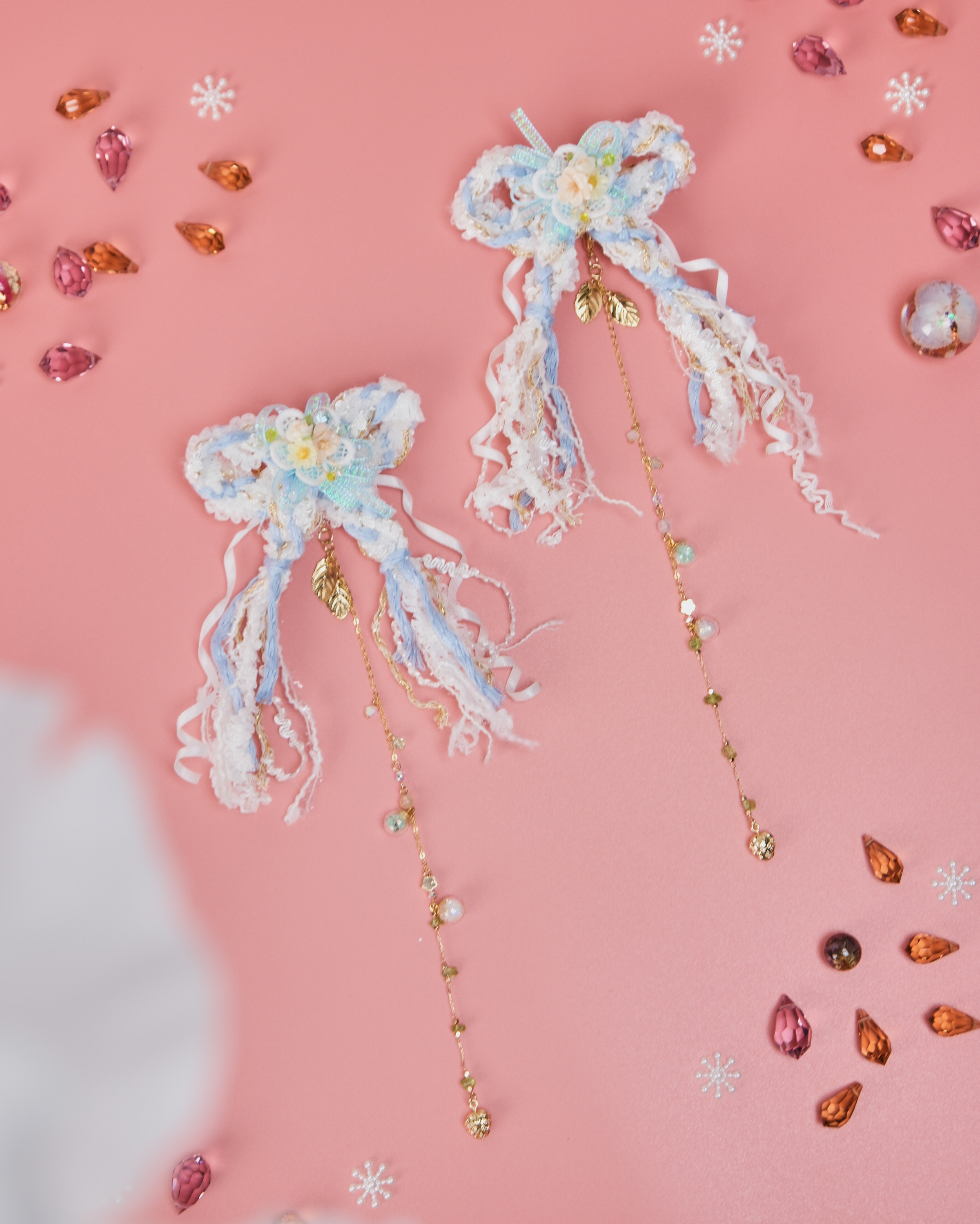 11484 Strawberry Toffee Mini Bow 2-in-1 Duckbill Clip Set with Detachable Charm Chain Special Version