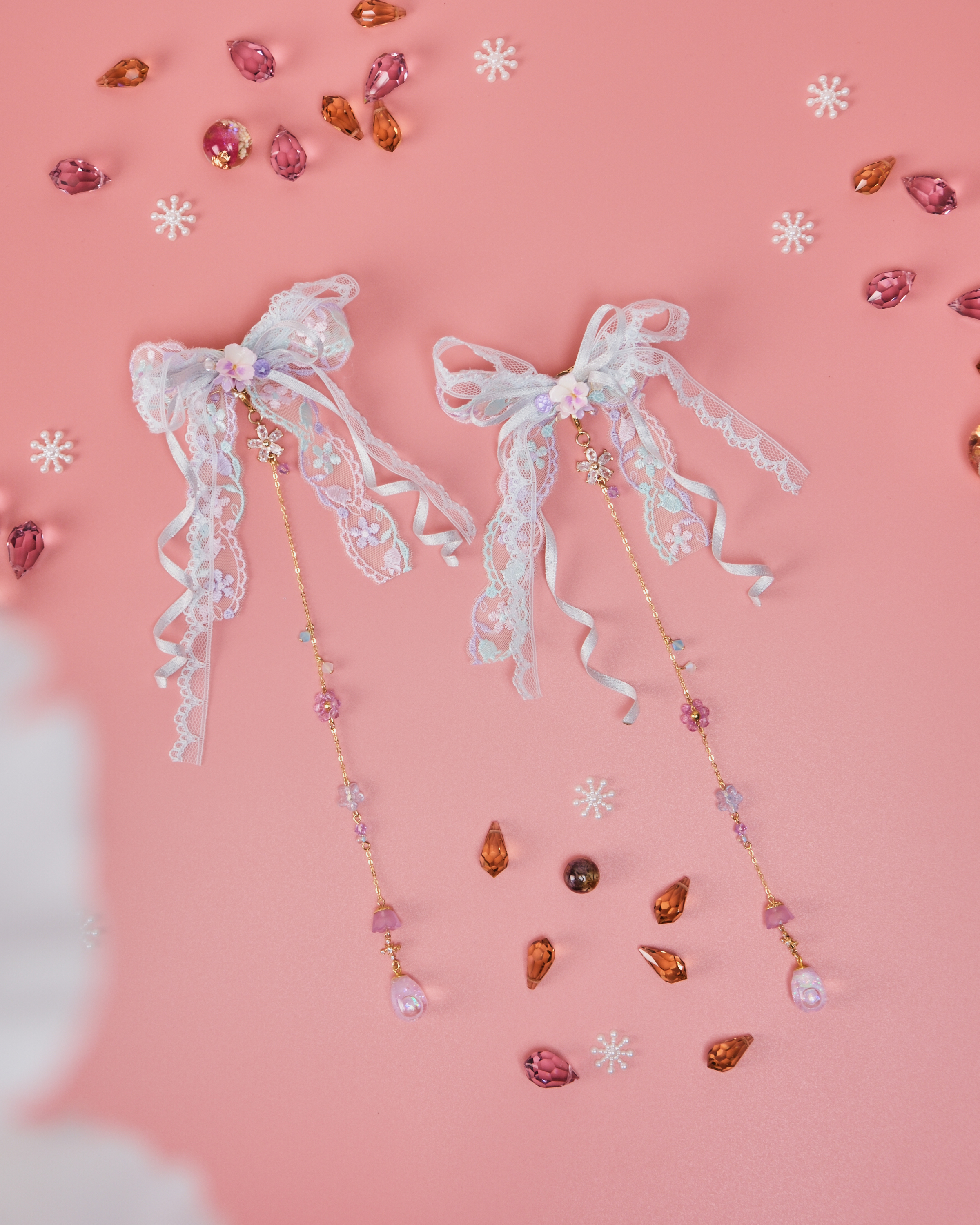 11485 Strawberry Toffee Mini Bow 2-in-1 Duckbill Clip Set with Detachable Charm Chain Special Version