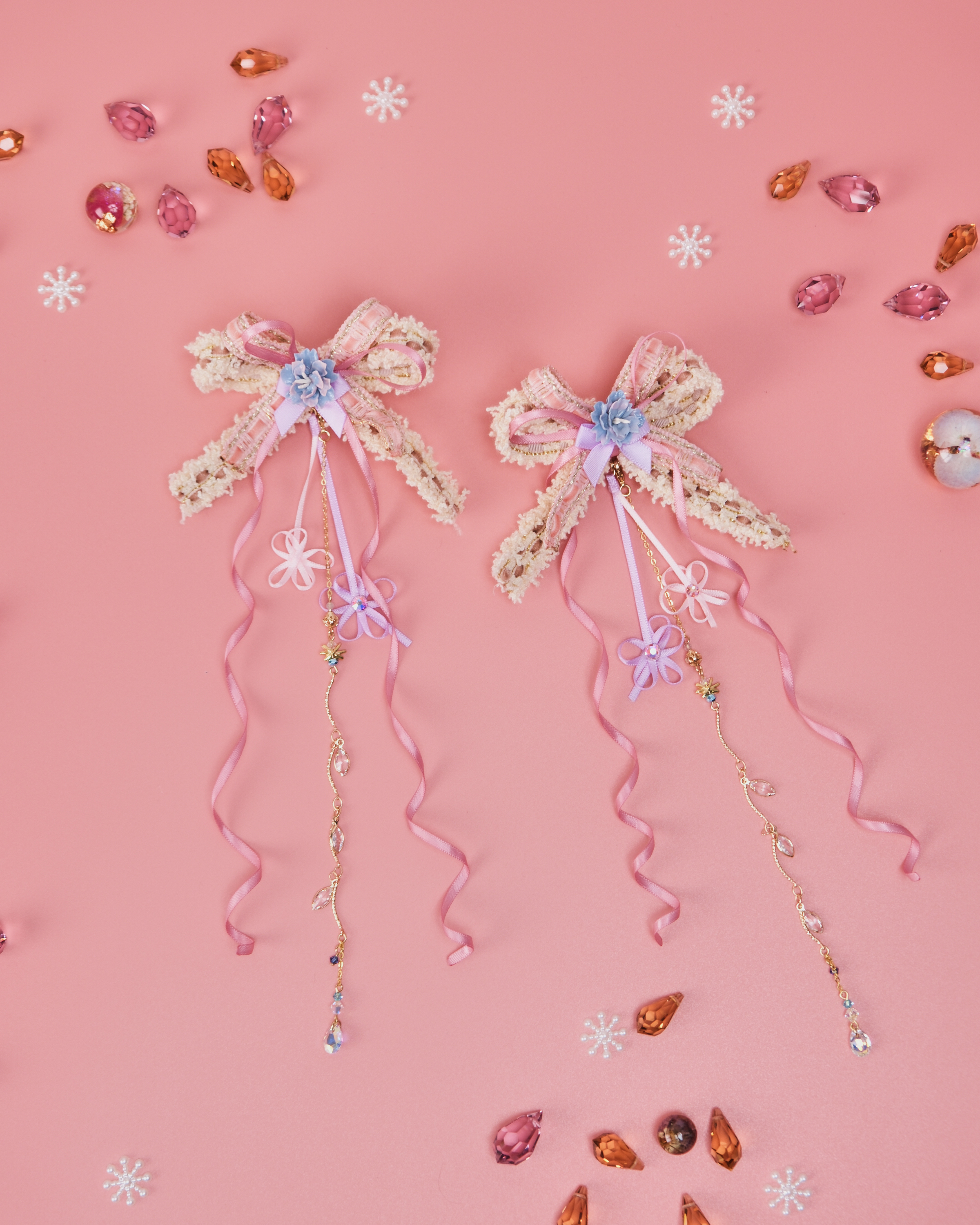 11488 Strawberry Toffee Mini Bow 2-in-1 Duckbill Clip Set with Detachable Charm Chain Special Version
