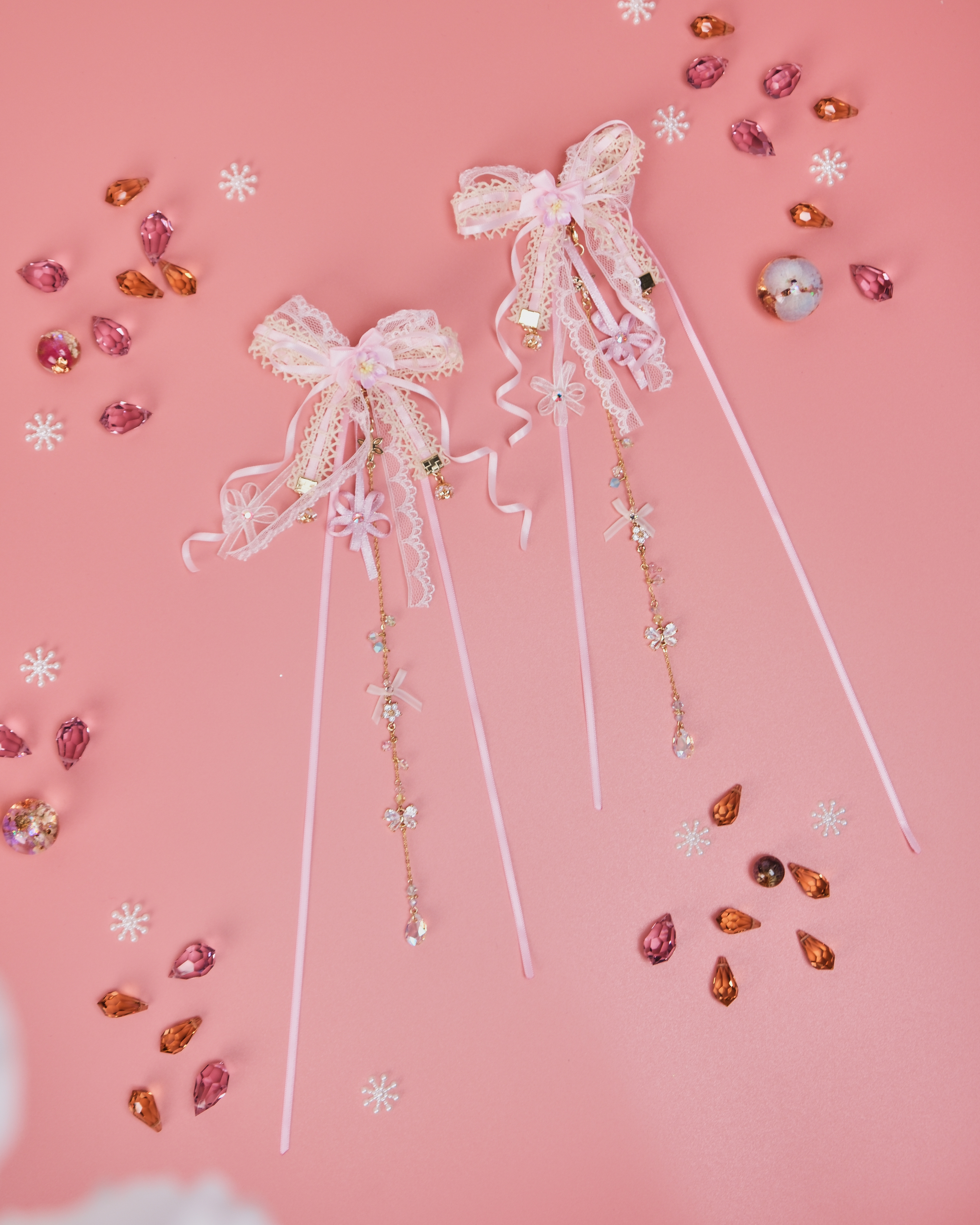 11489 Strawberry Toffee Mini Bow 2-in-1 Duckbill Clip Set with Detachable Charm Chain Special Version