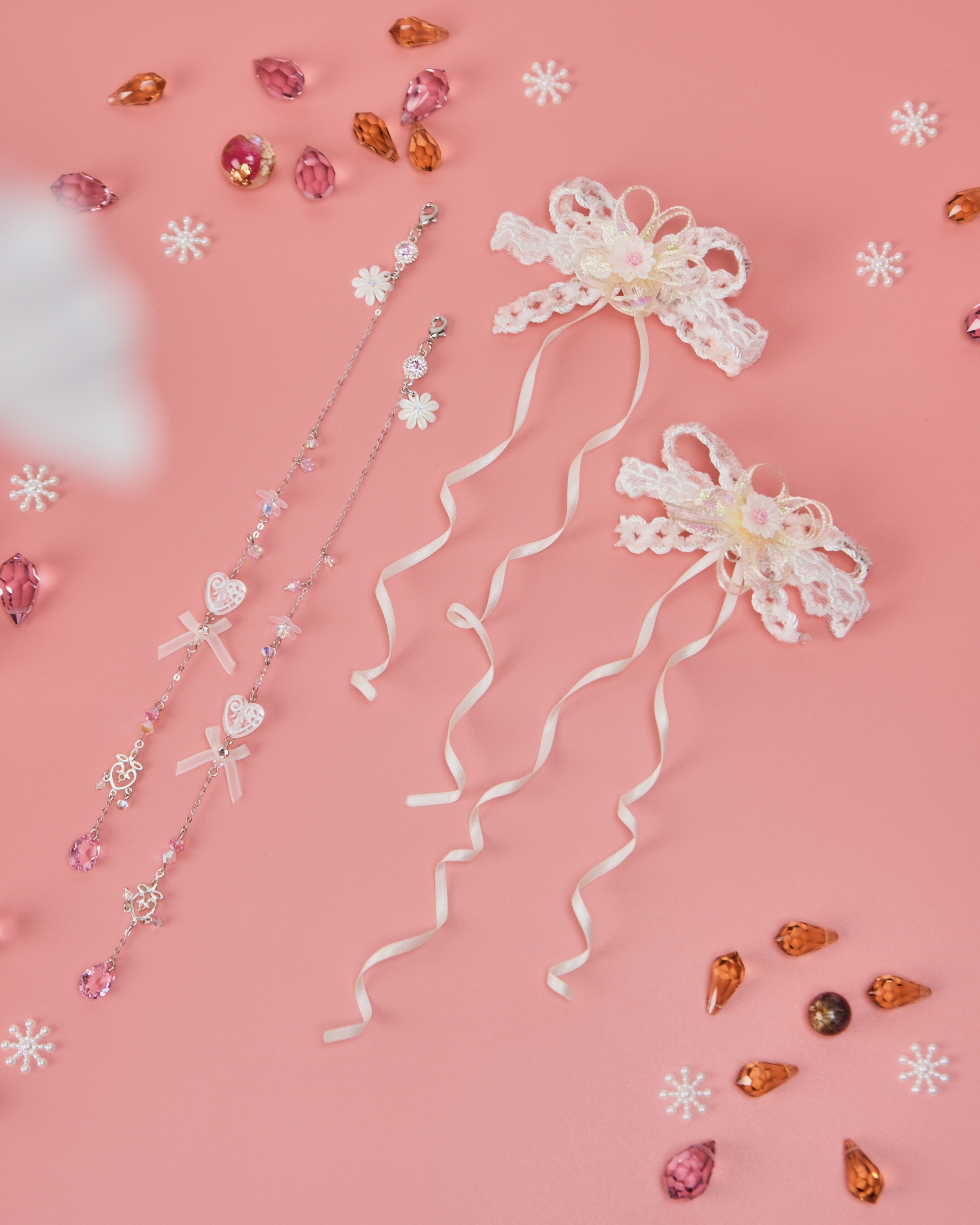 11486 Strawberry Toffee Mini Bow 2-in-1 Duckbill Clip Set with Detachable Charm Chain Special Version