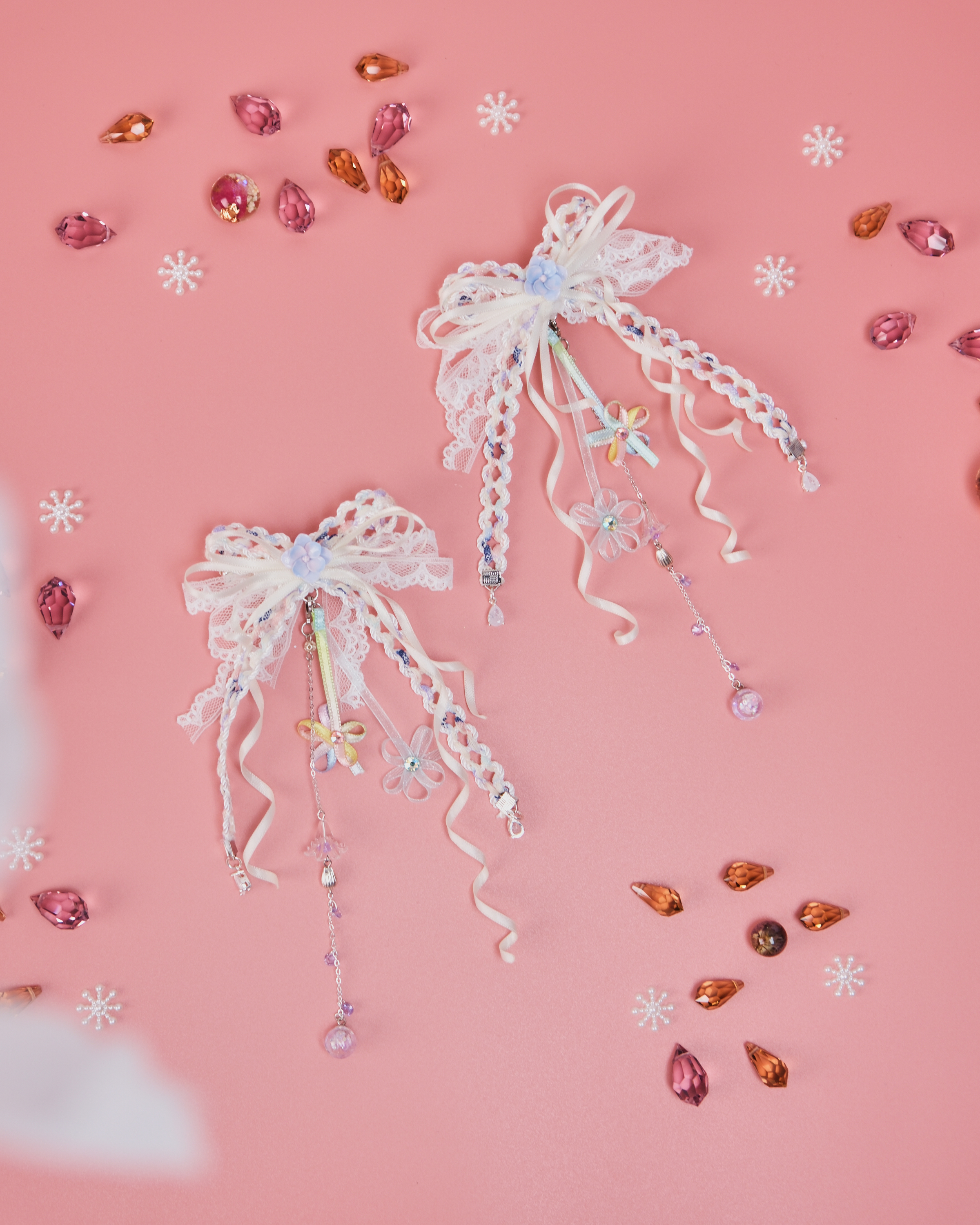 11487 Strawberry Toffee Mini Bow 2-in-1 Duckbill Clip Set with Detachable Charm Chain Special Version