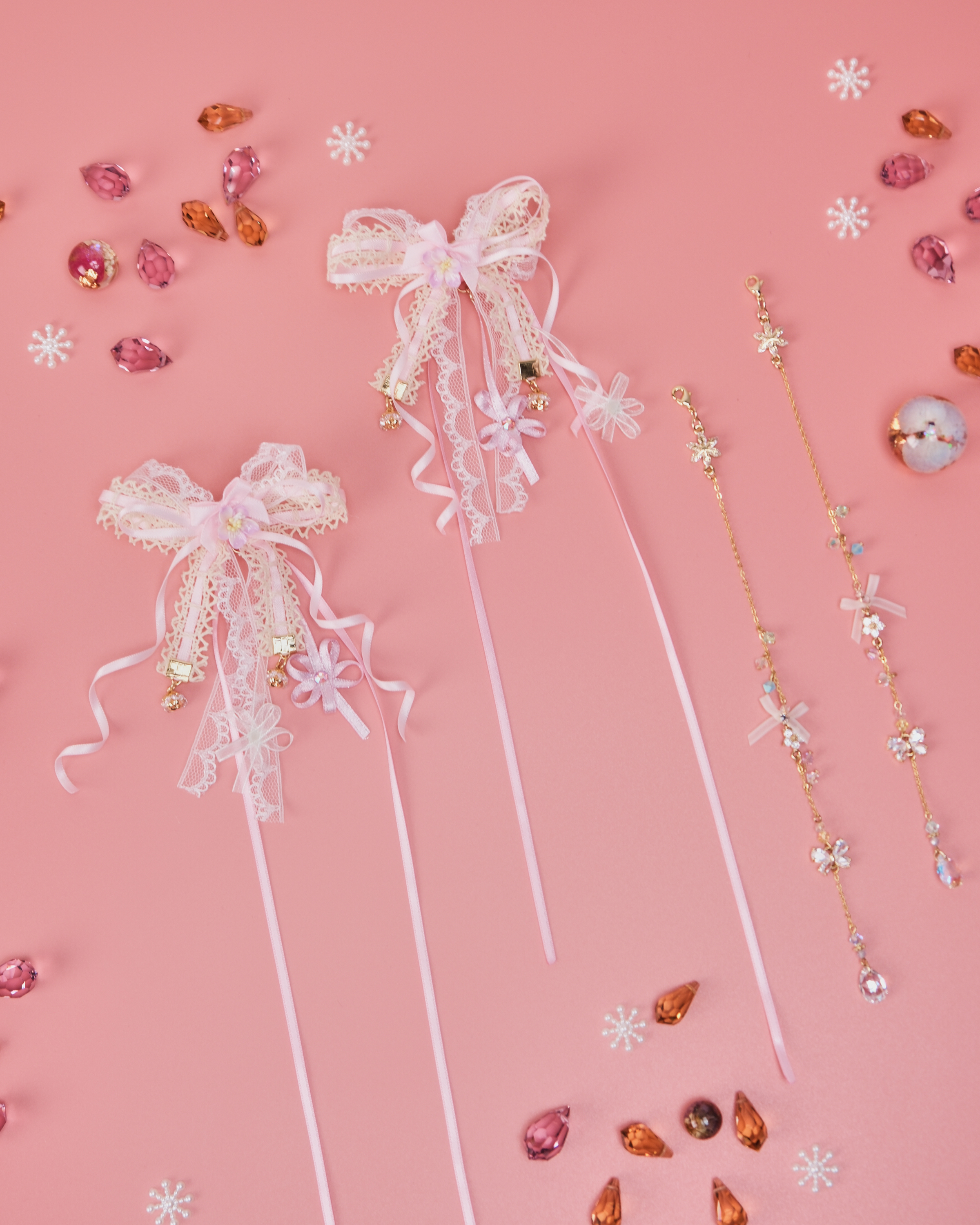 11489 Strawberry Toffee Mini Bow 2-in-1 Duckbill Clip Set with Detachable Charm Chain Special Version