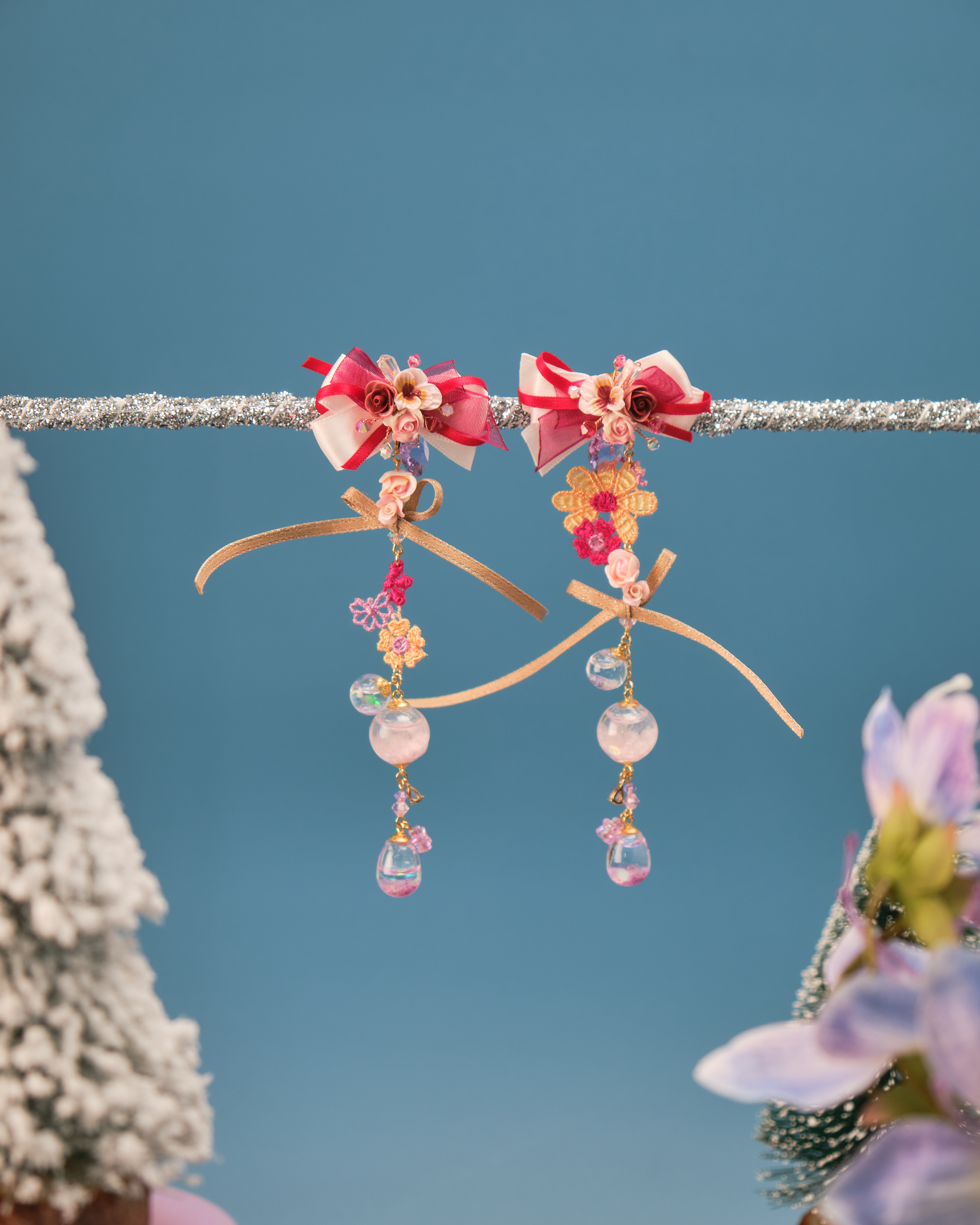 11509 天使之舞糖珠兩用絲帶S925耳環別注版