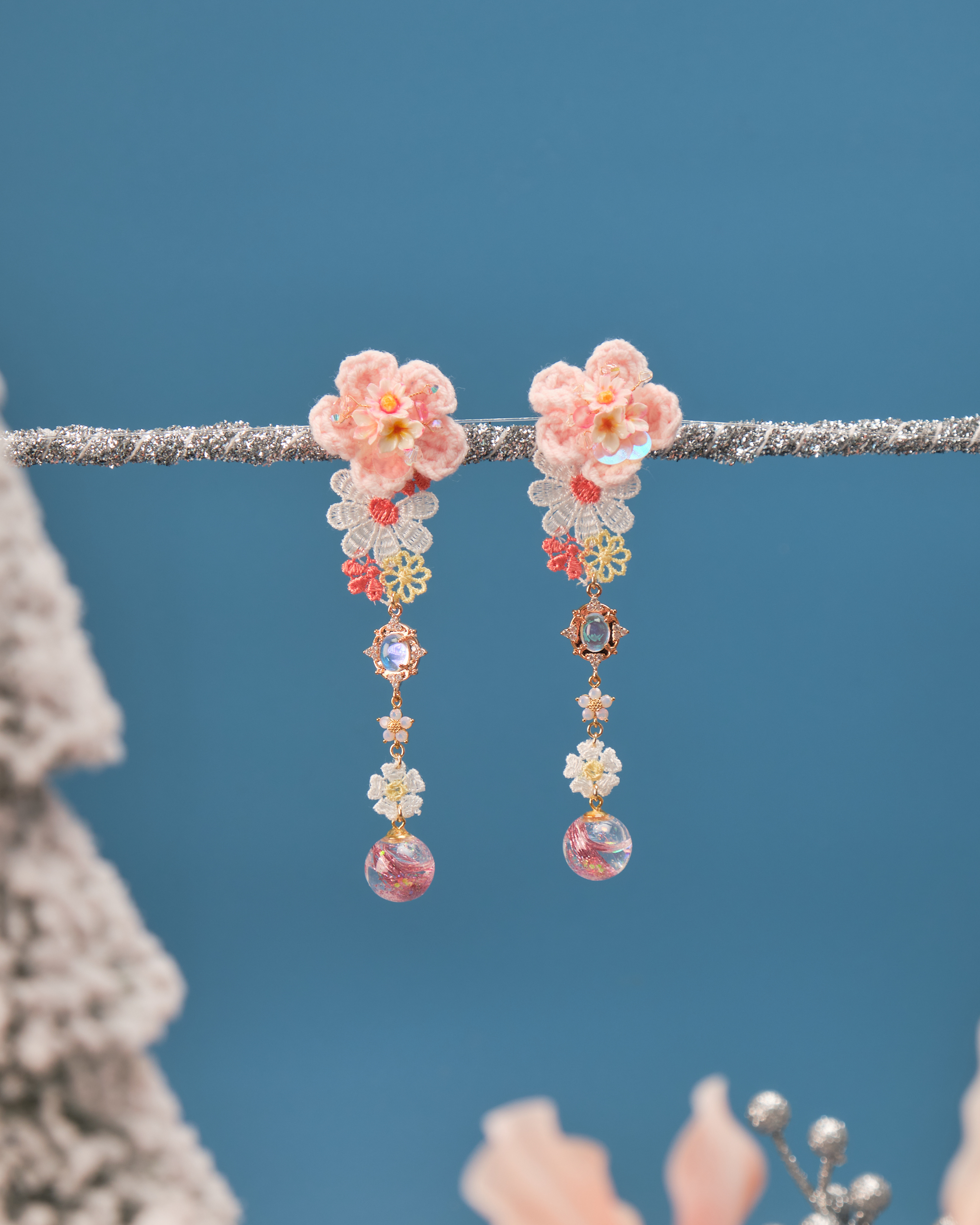 11524 勾織蕾絲花束S925耳環