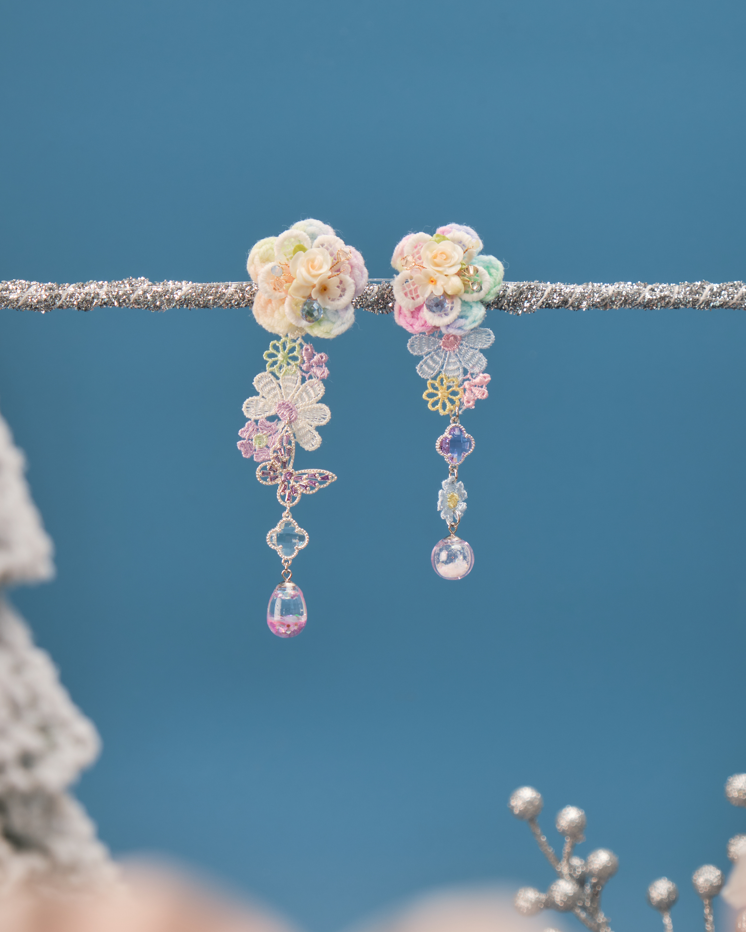 11523 勾織蕾絲花束S925耳環