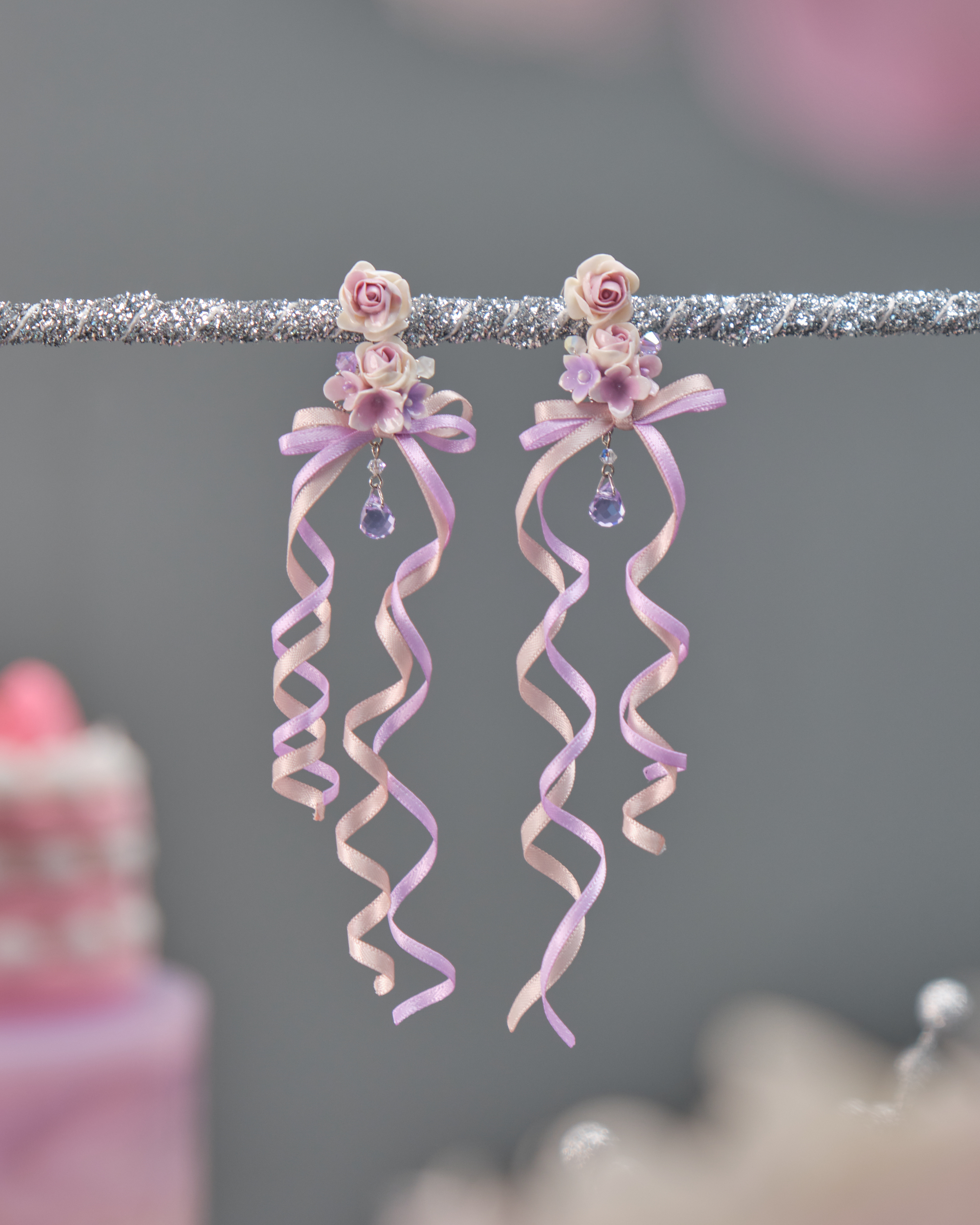 11527 迷你絲帶手棒花4合1 S925耳環