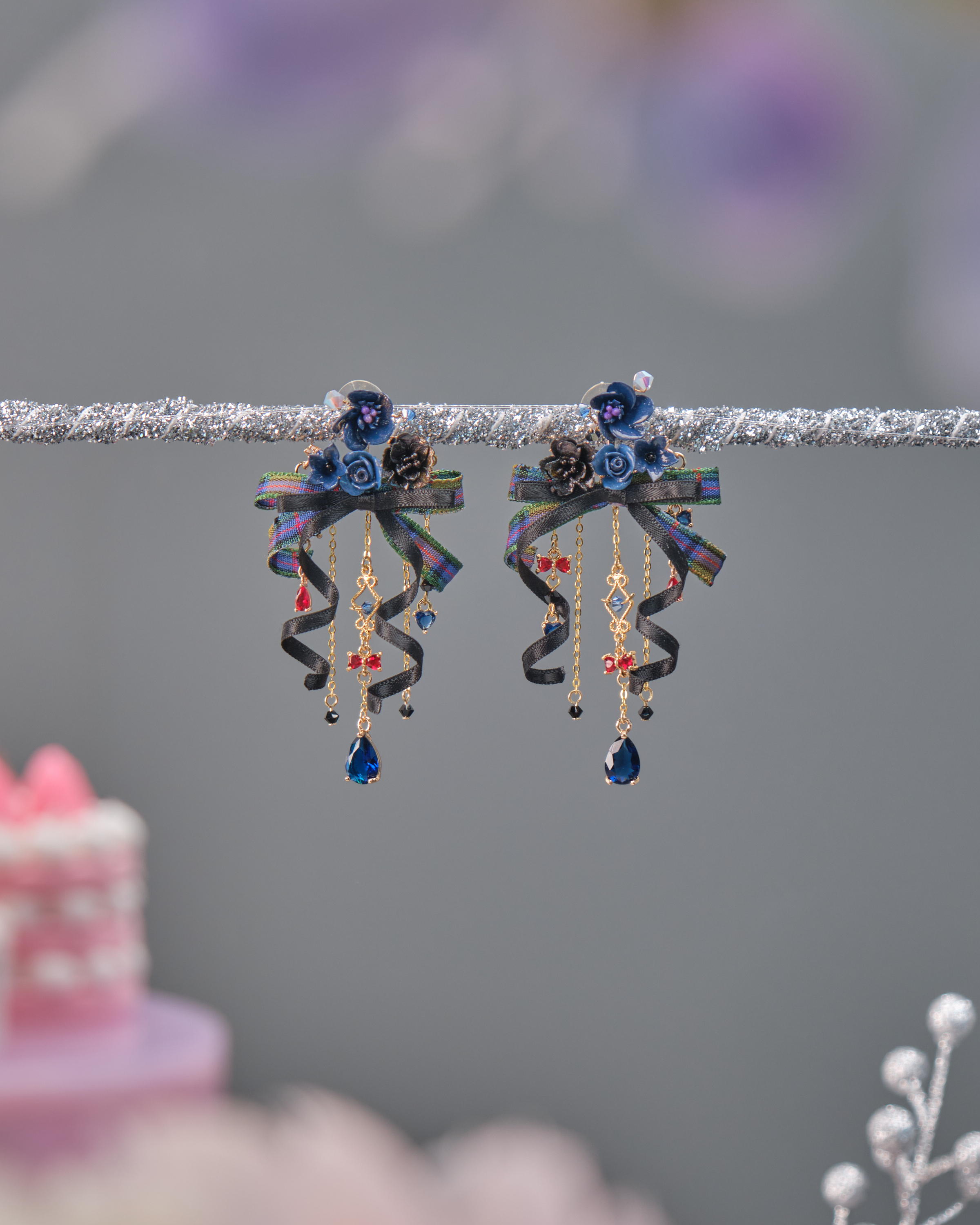 11530 迷你絲帶手棒花2合1 S925耳環