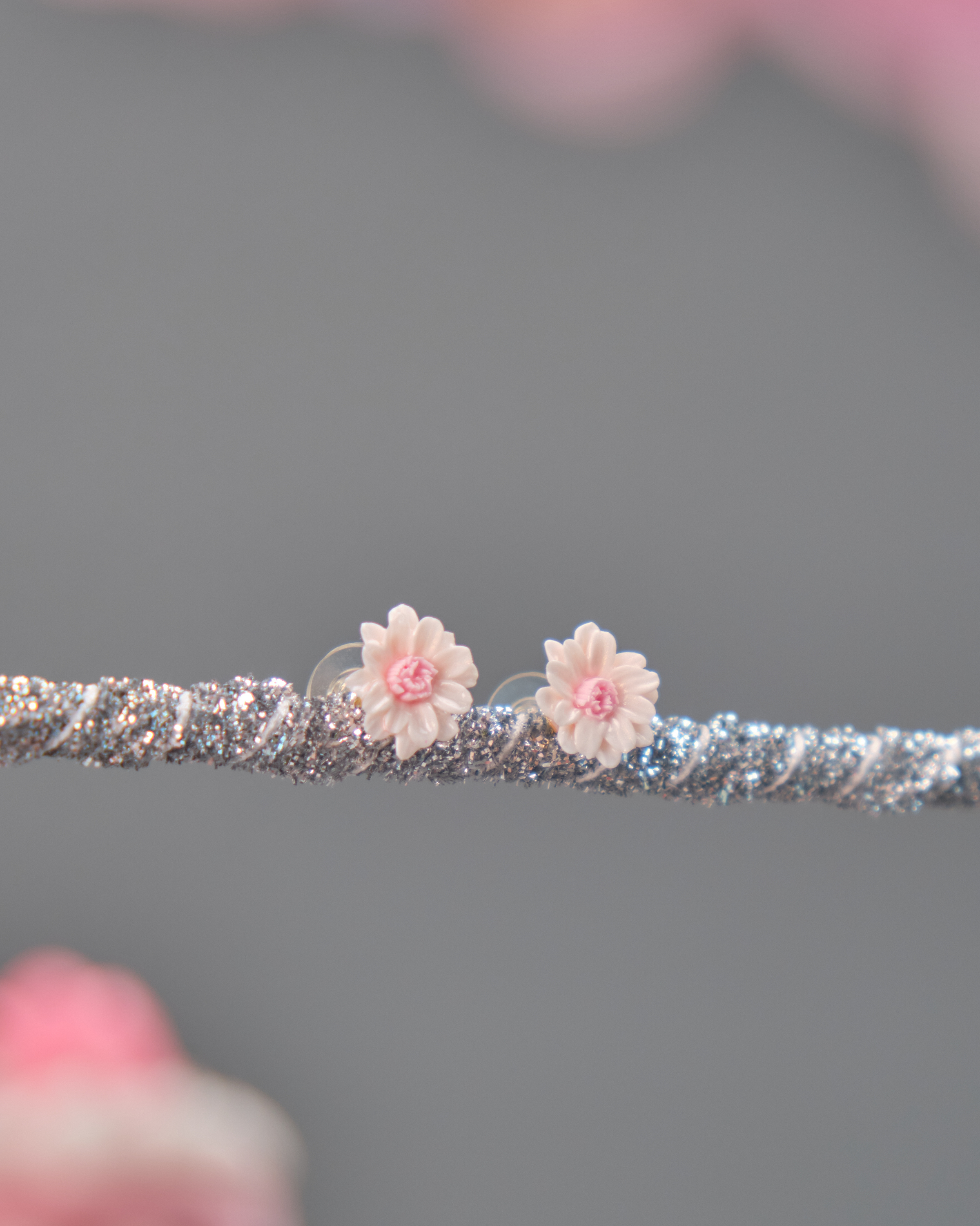 11528 迷你絲帶手棒花2合1 S925耳環