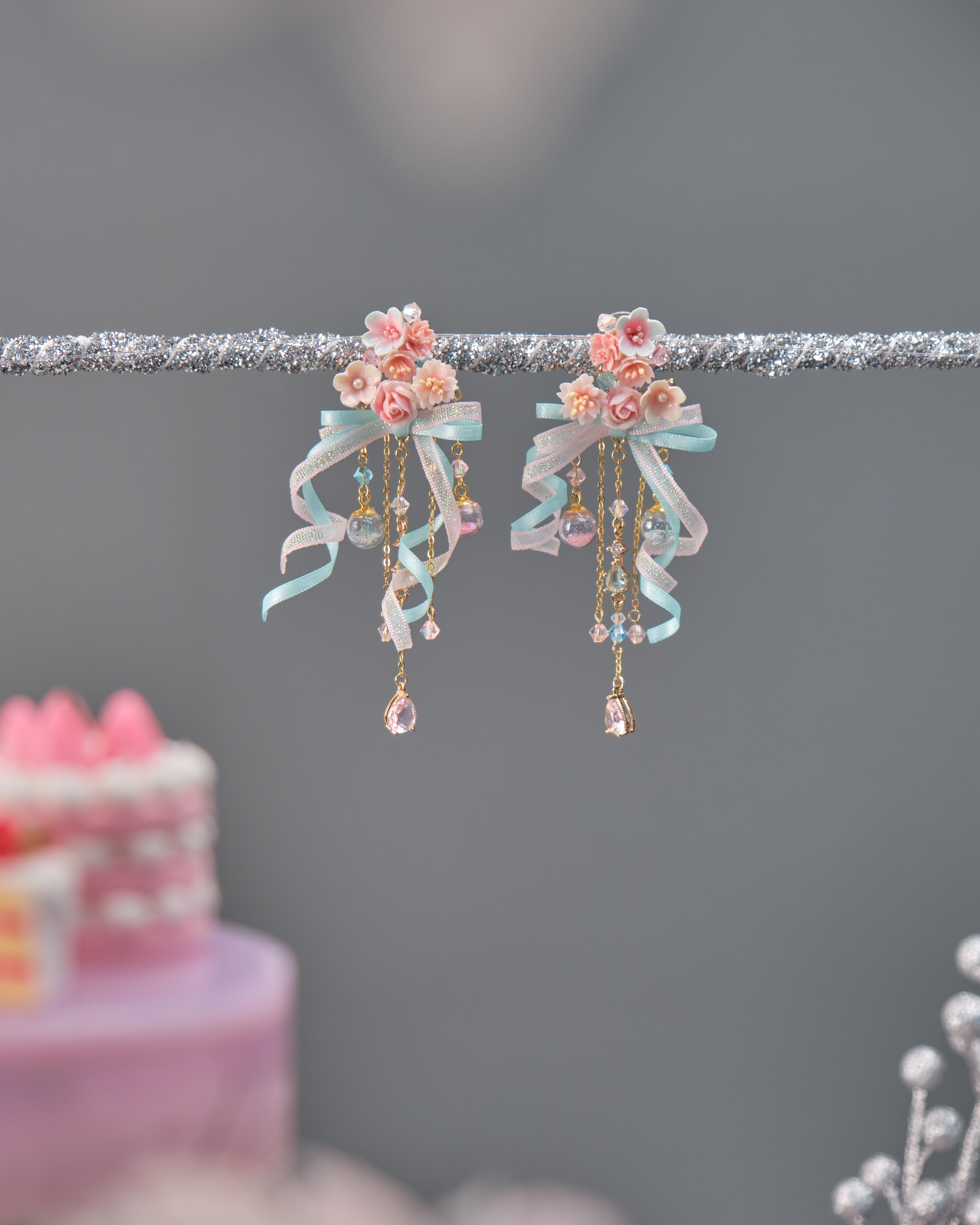 11531 迷你絲帶手棒花2合1 S925耳環