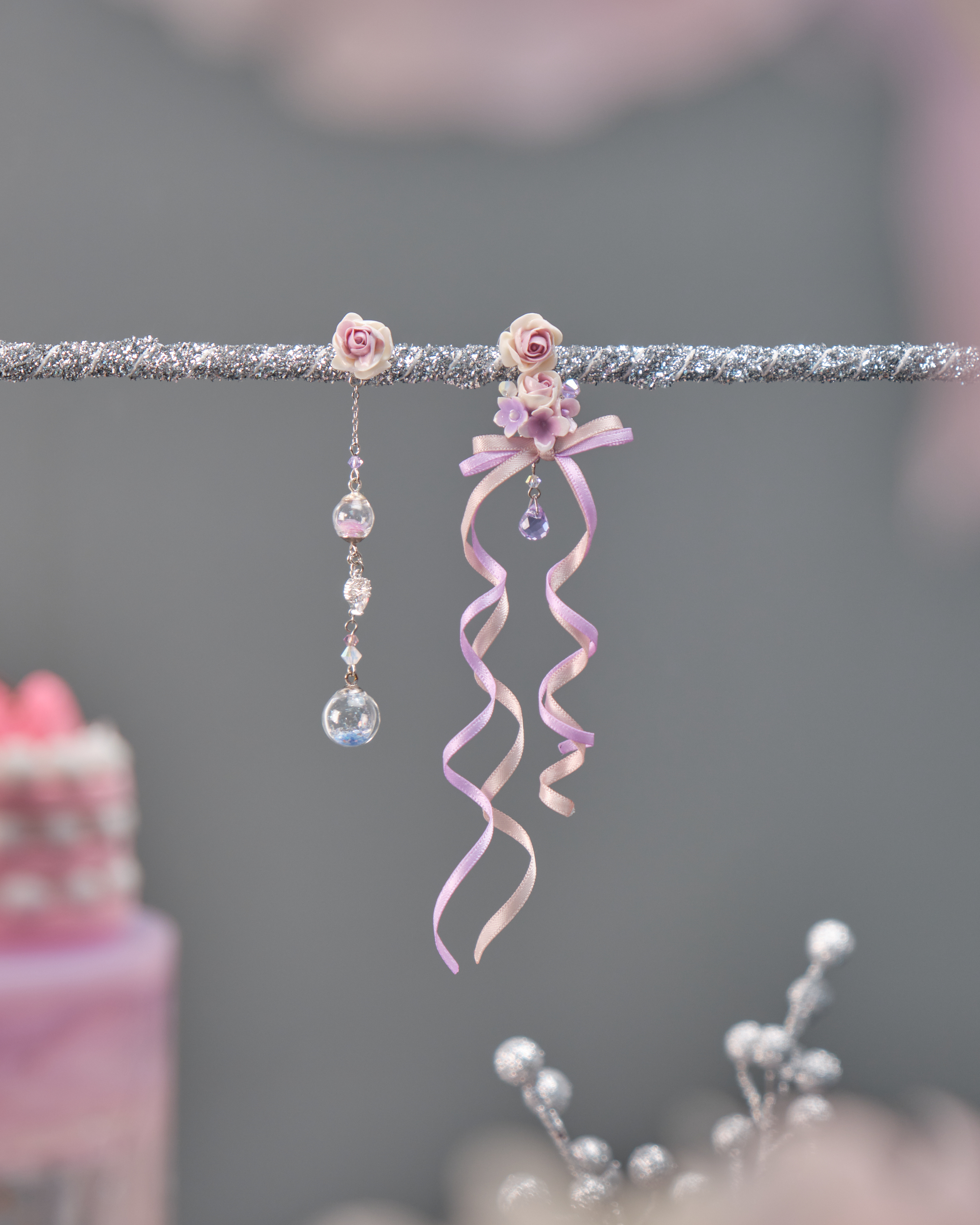 11527 迷你絲帶手棒花4合1 S925耳環