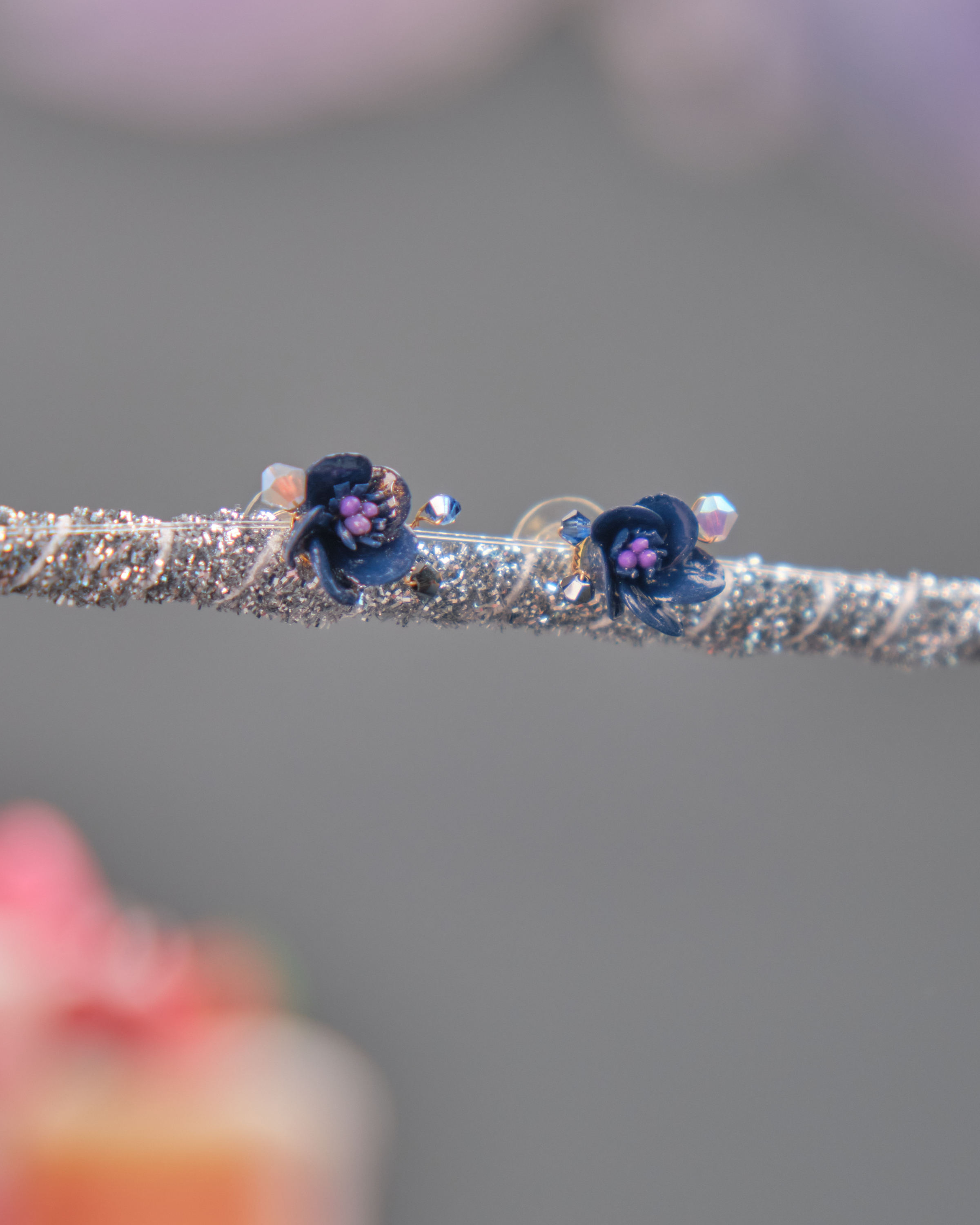 11530 迷你絲帶手棒花2合1 S925耳環