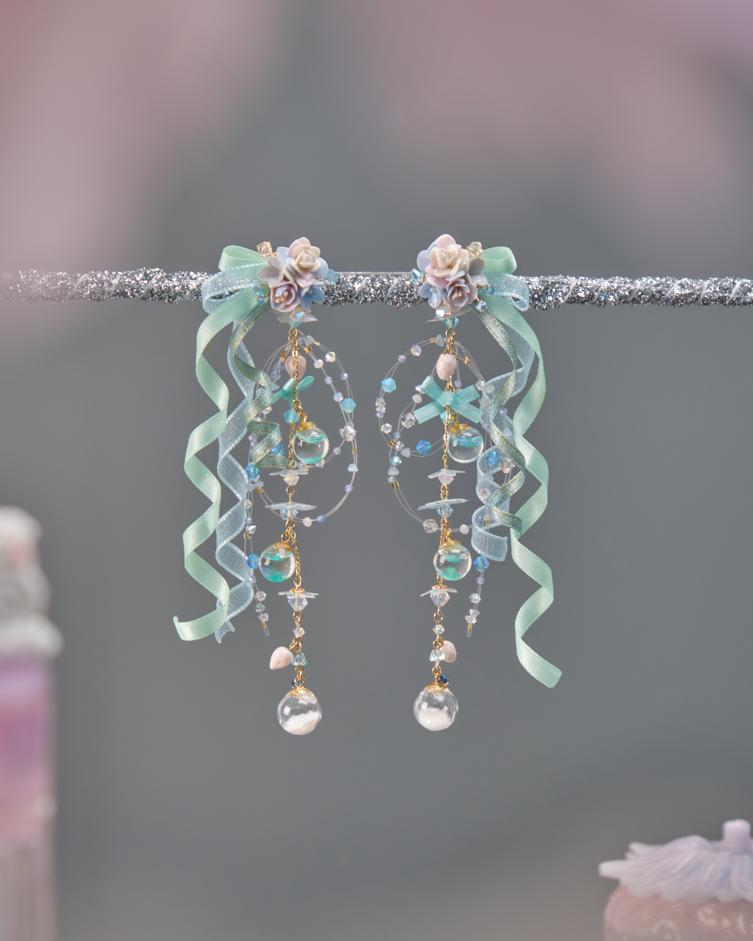 11544 洌-綵帶鳳凰水球長耳環別注版