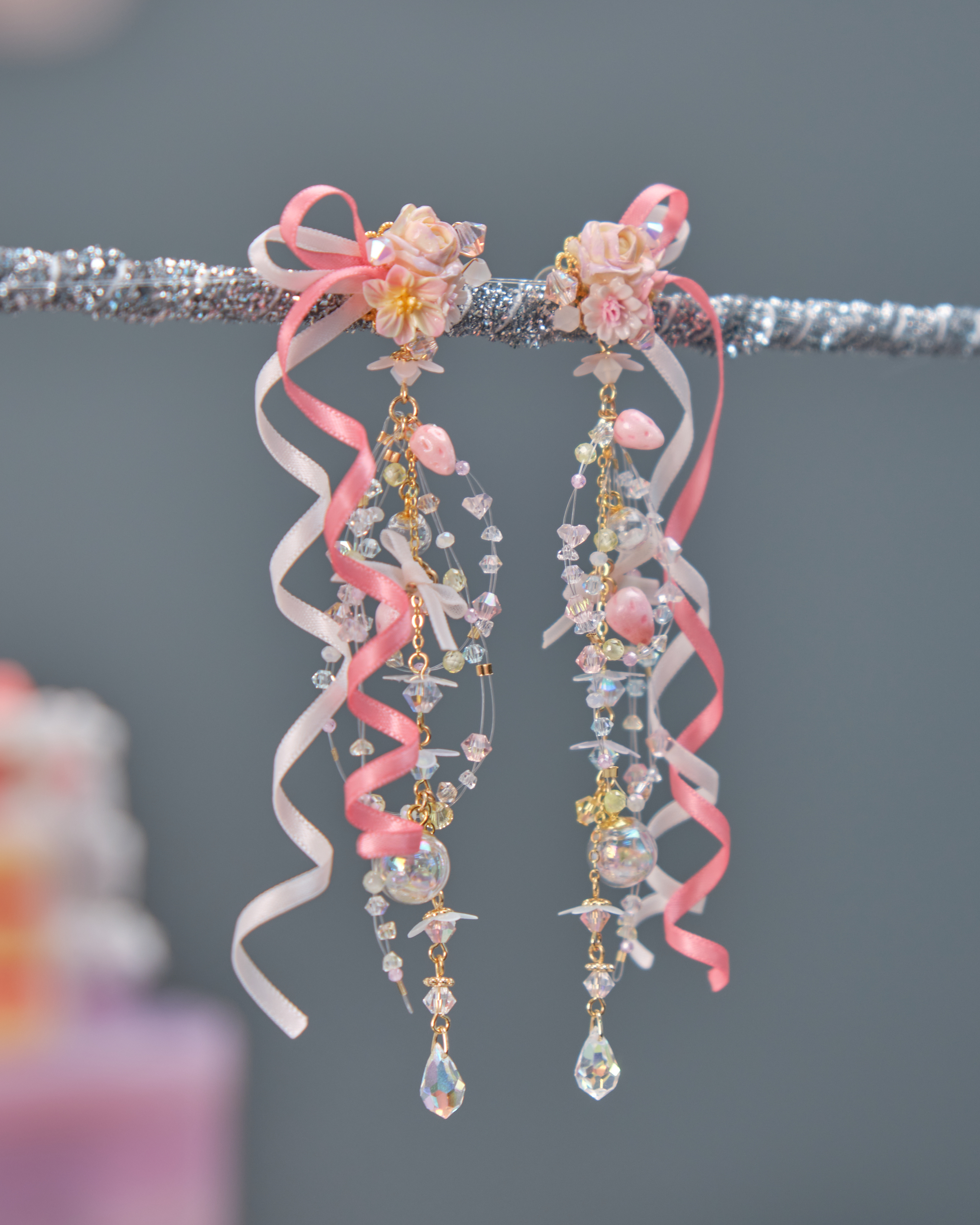 11543 洌-綵帶鳳凰水球長耳環別注版