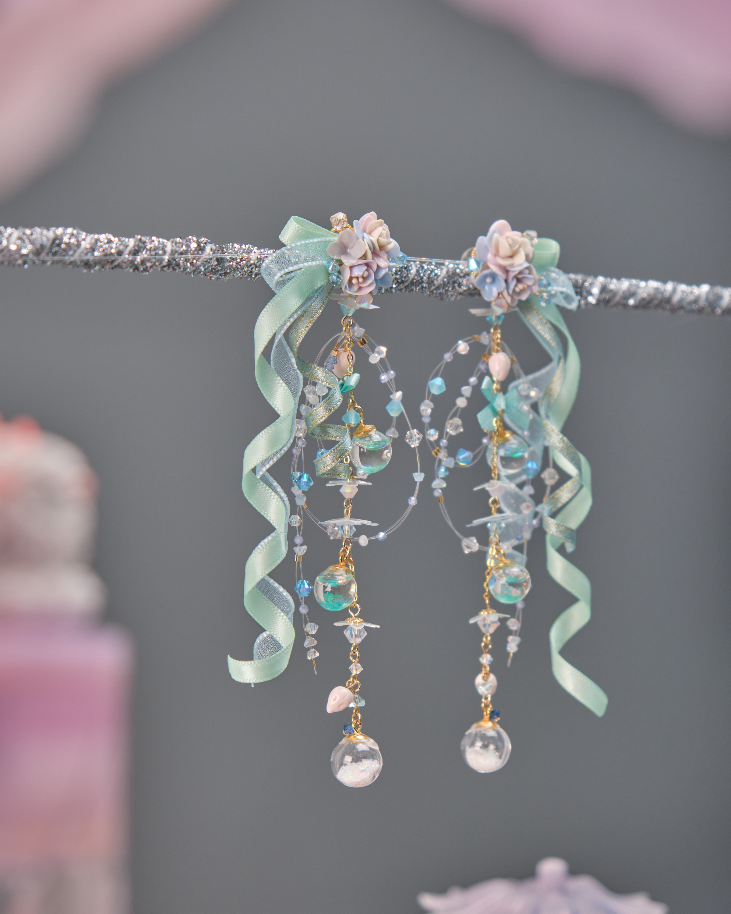 11544 洌-綵帶鳳凰水球長耳環別注版