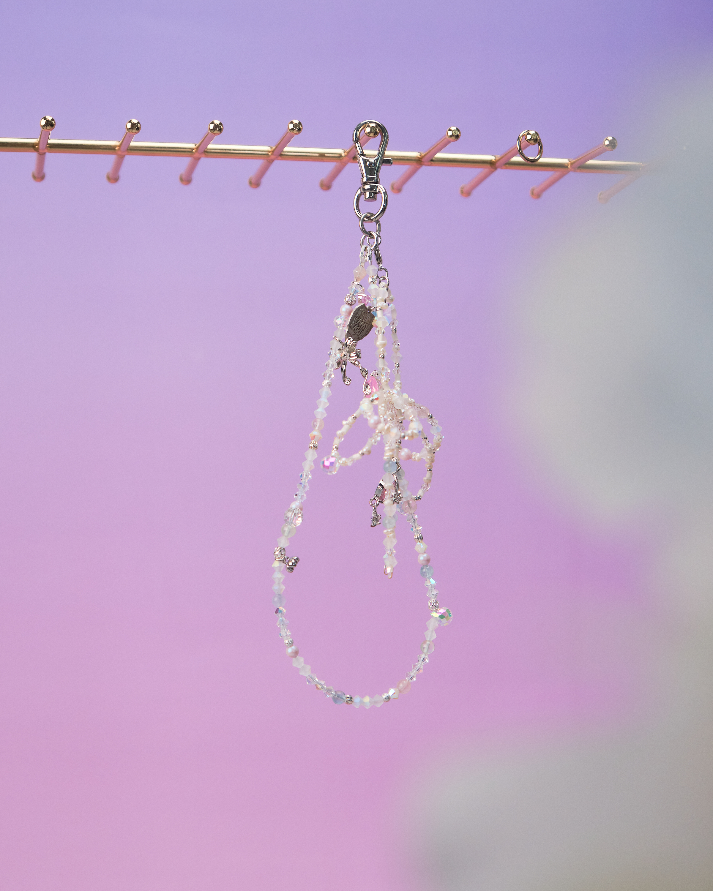 11586 水晶短手機鏈配可拆式珠仔蝴蝶結吊墜