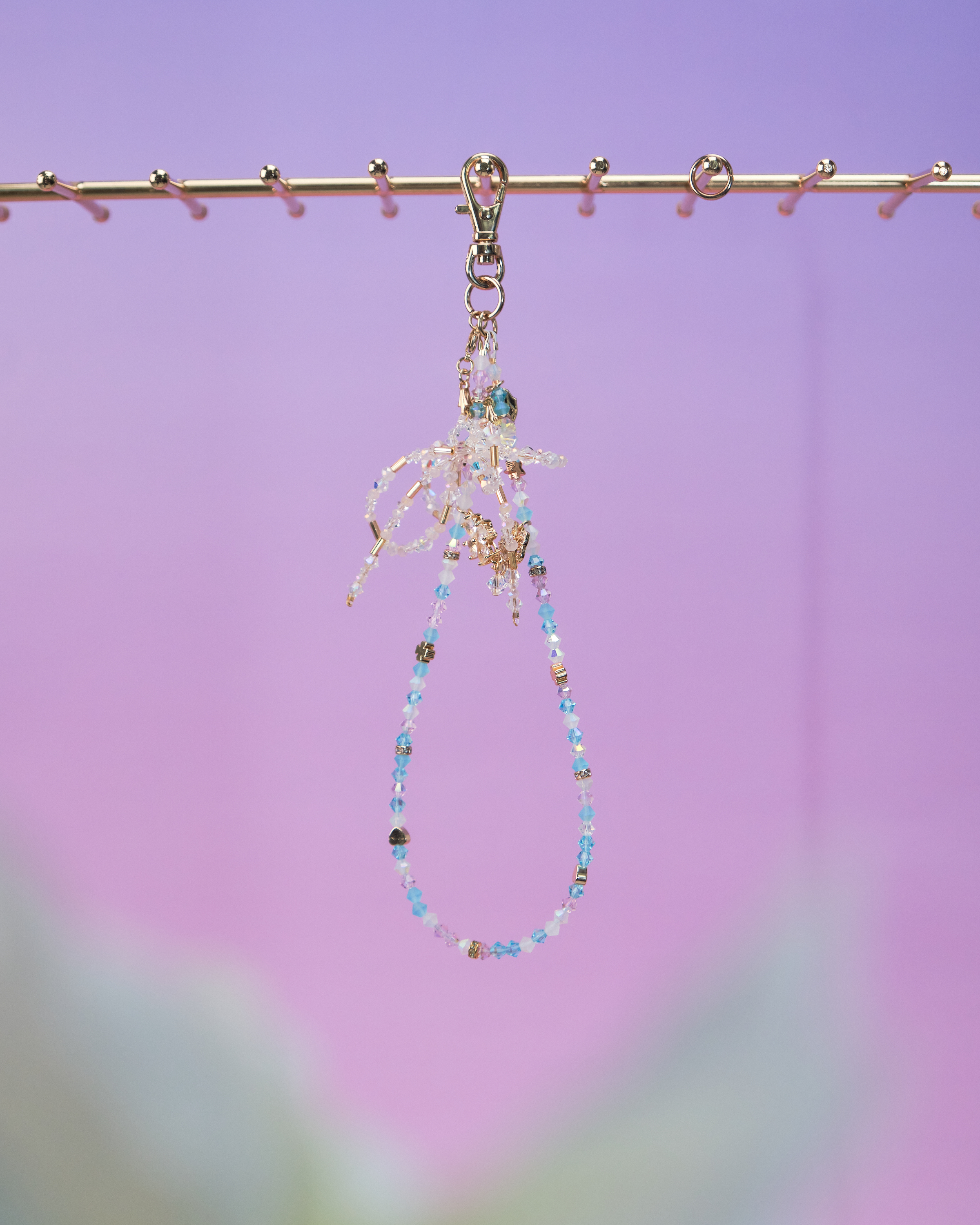 11591 水晶短手機鏈配可拆式珠仔蝴蝶結吊墜