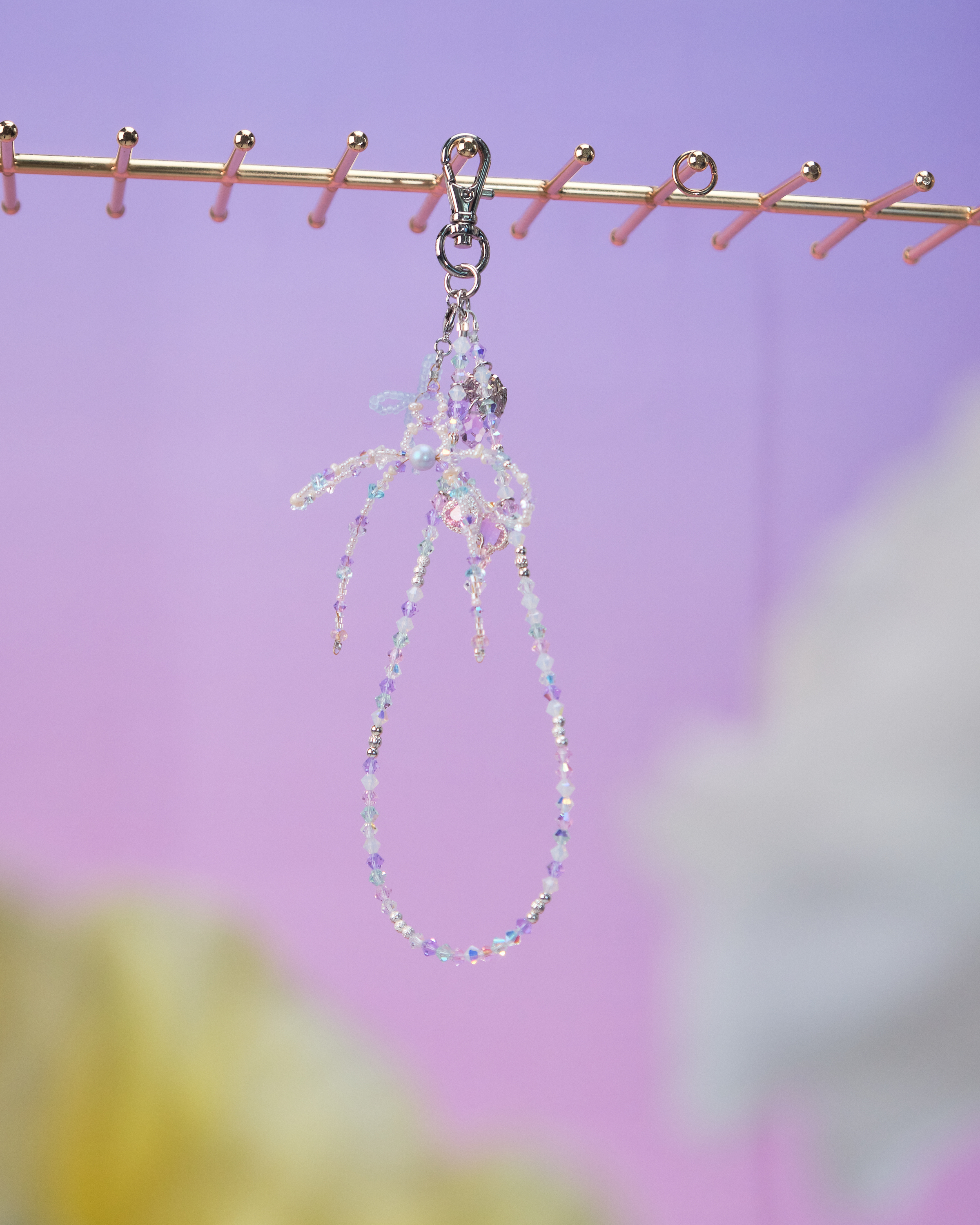 11590 水晶短手機鏈配可拆式珠仔蝴蝶結吊墜