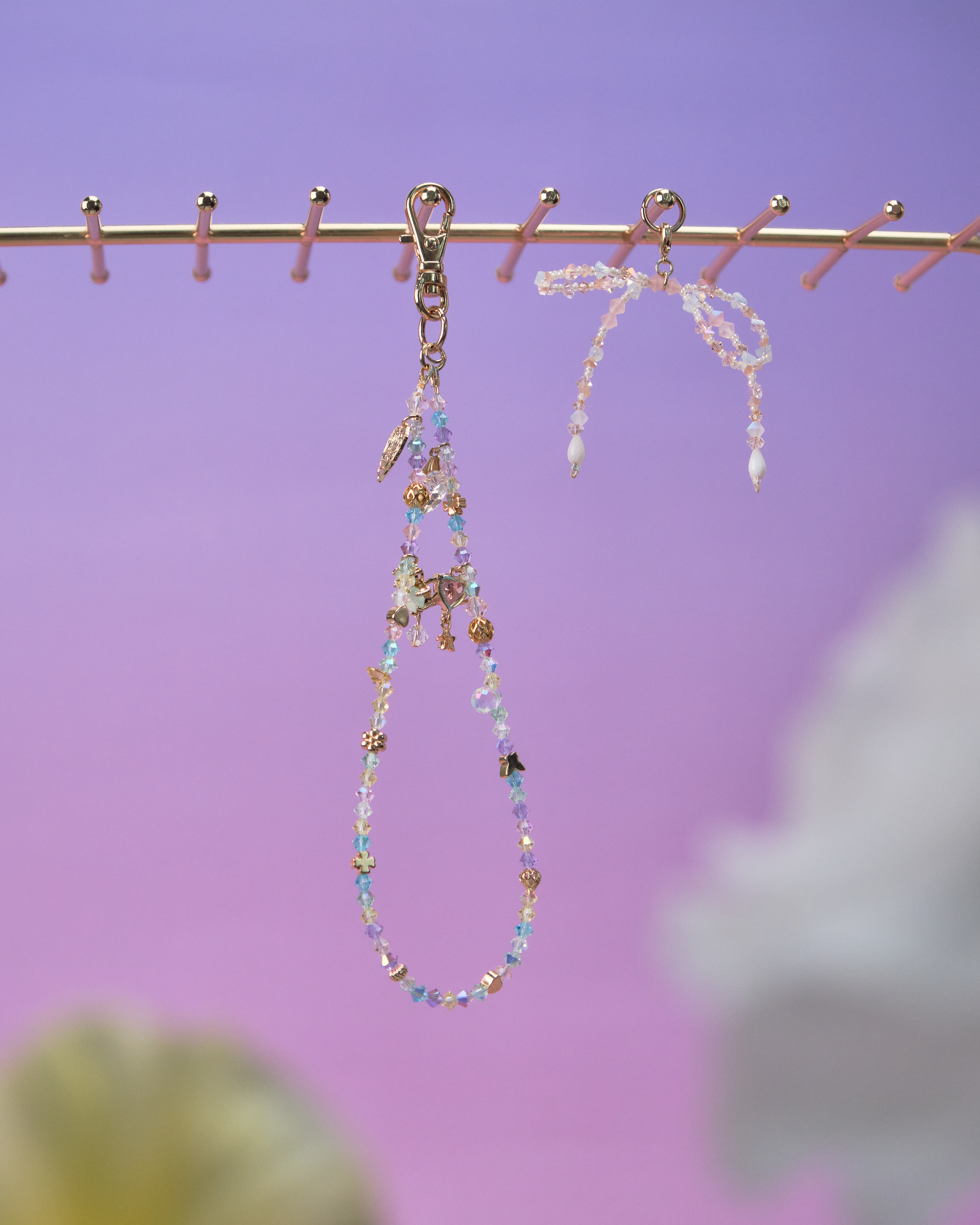 11591 水晶短手機鏈配可拆式珠仔蝴蝶結吊墜