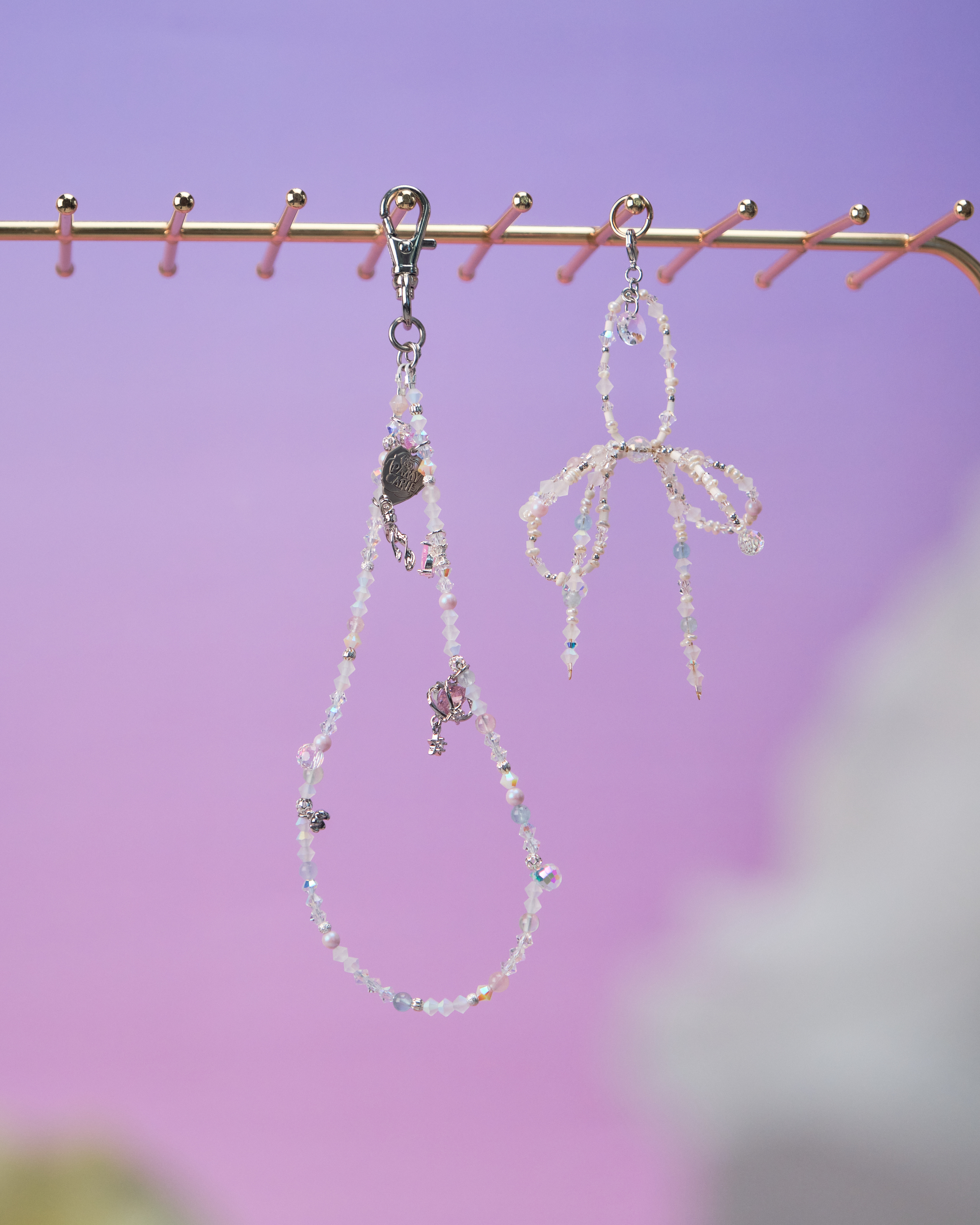 11586 水晶短手機鏈配可拆式珠仔蝴蝶結吊墜