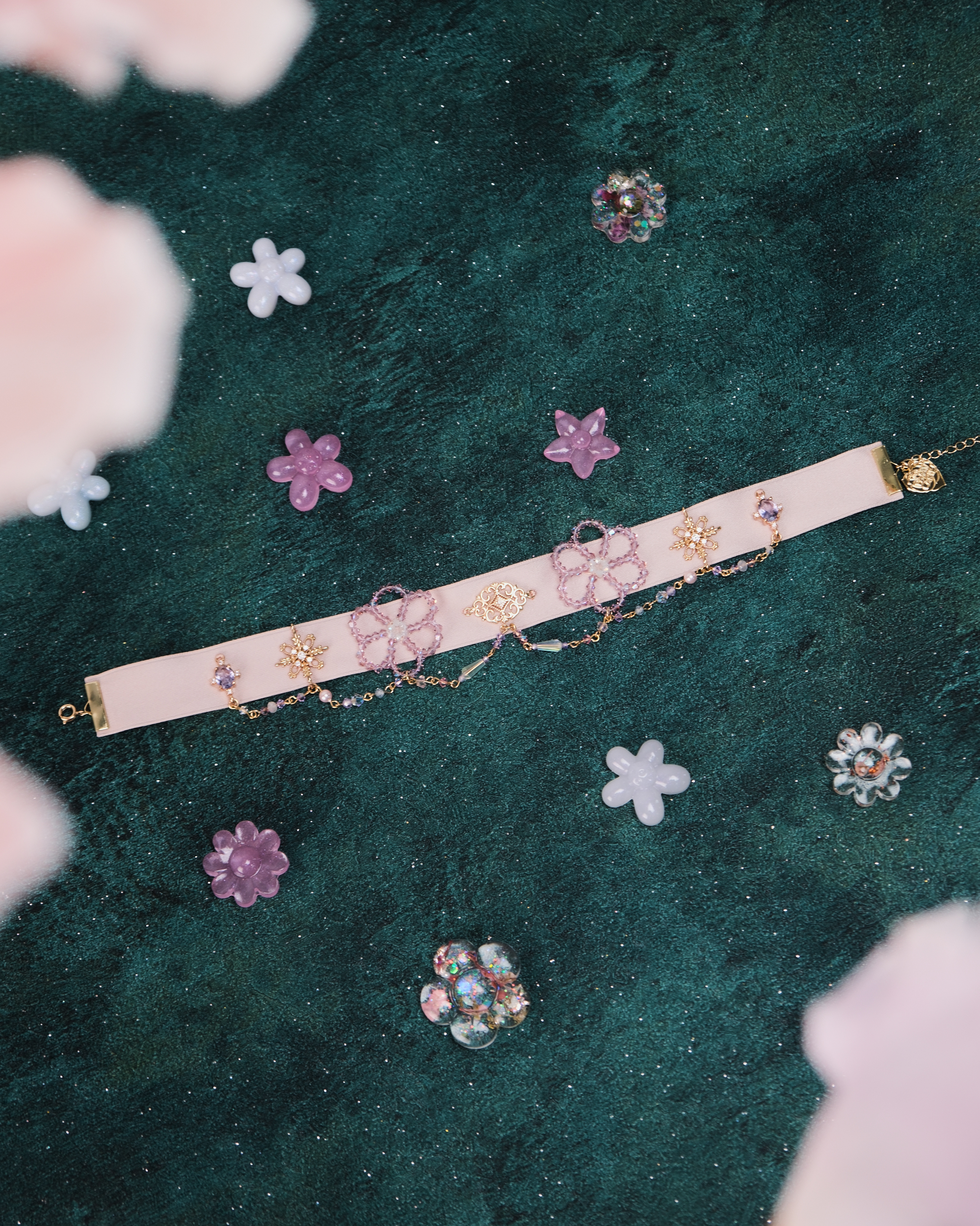 11426 宮廷風水晶流蘇絲帶短項鏈