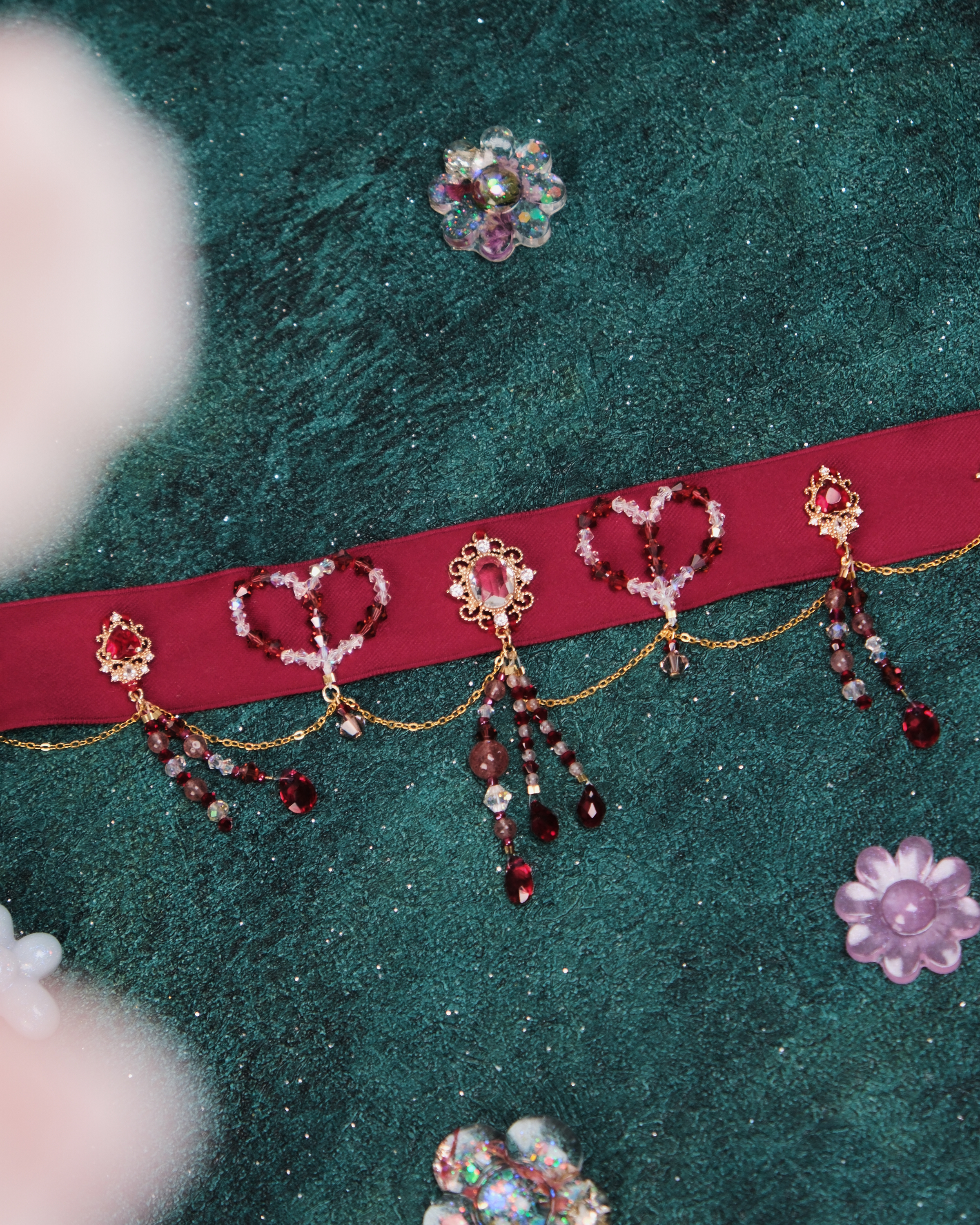 11429 宮廷風水晶流蘇絲帶短項鏈