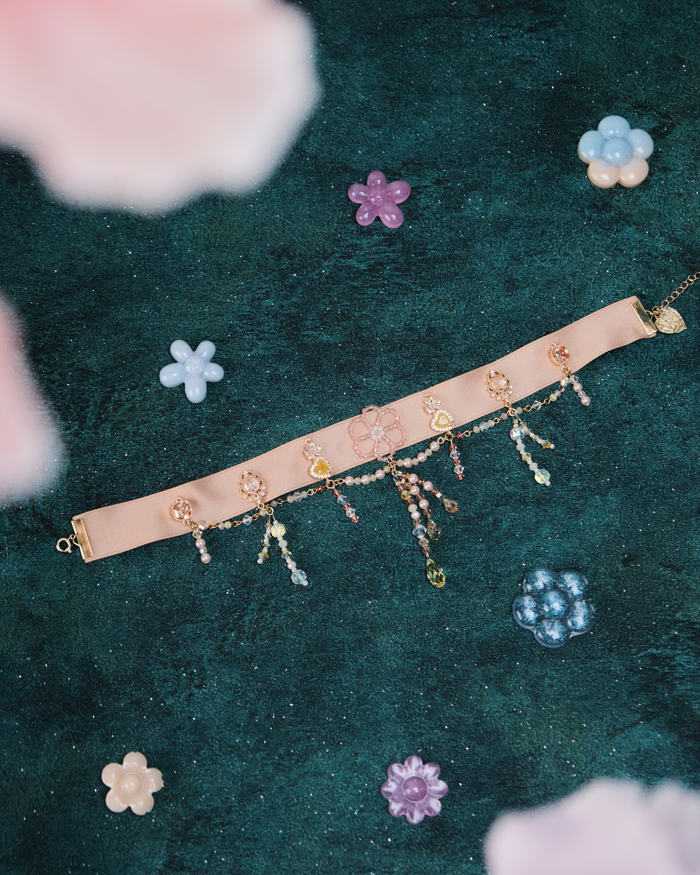 11430 宮廷風水晶流蘇絲帶短項鏈