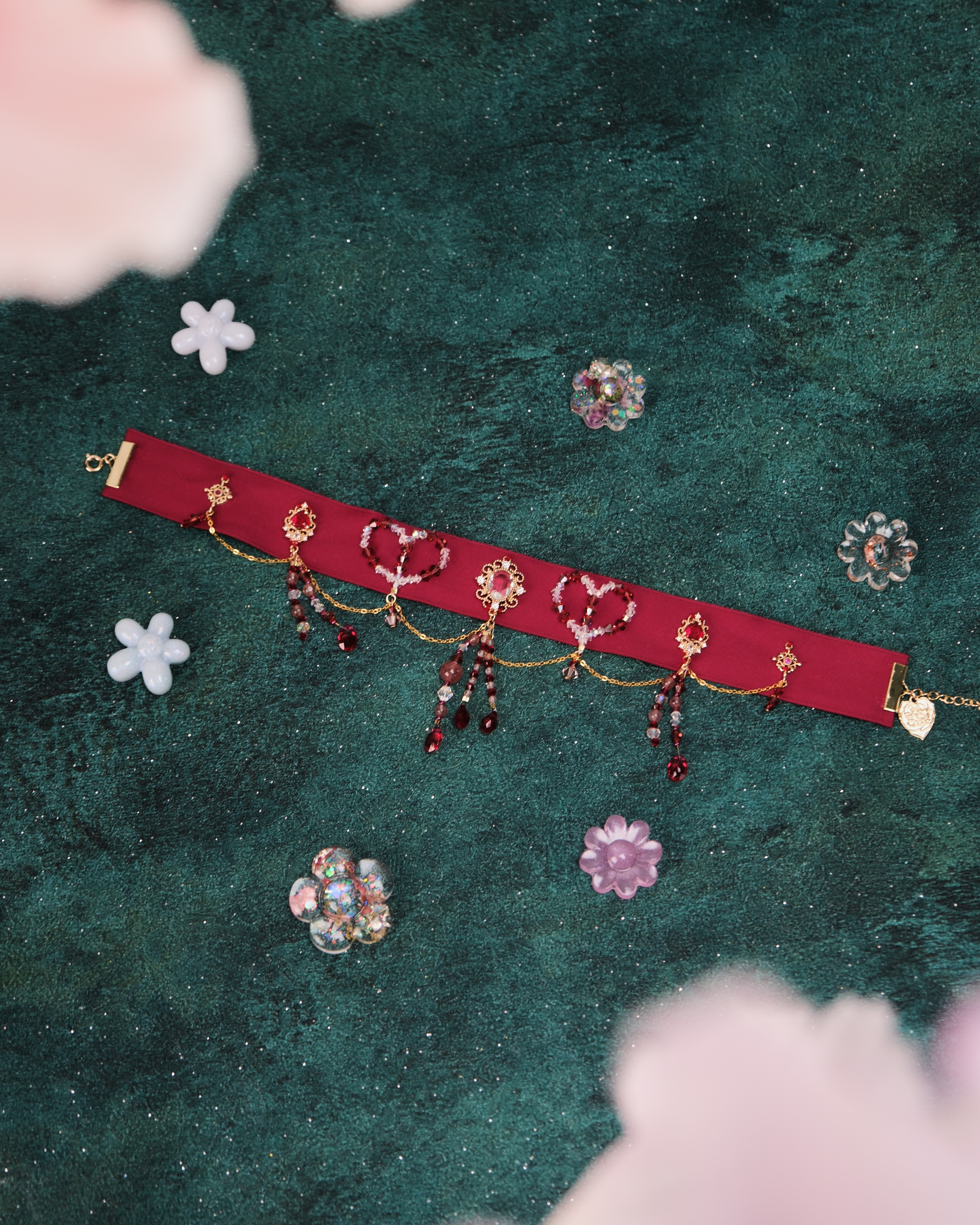 11429 宮廷風水晶流蘇絲帶短項鏈