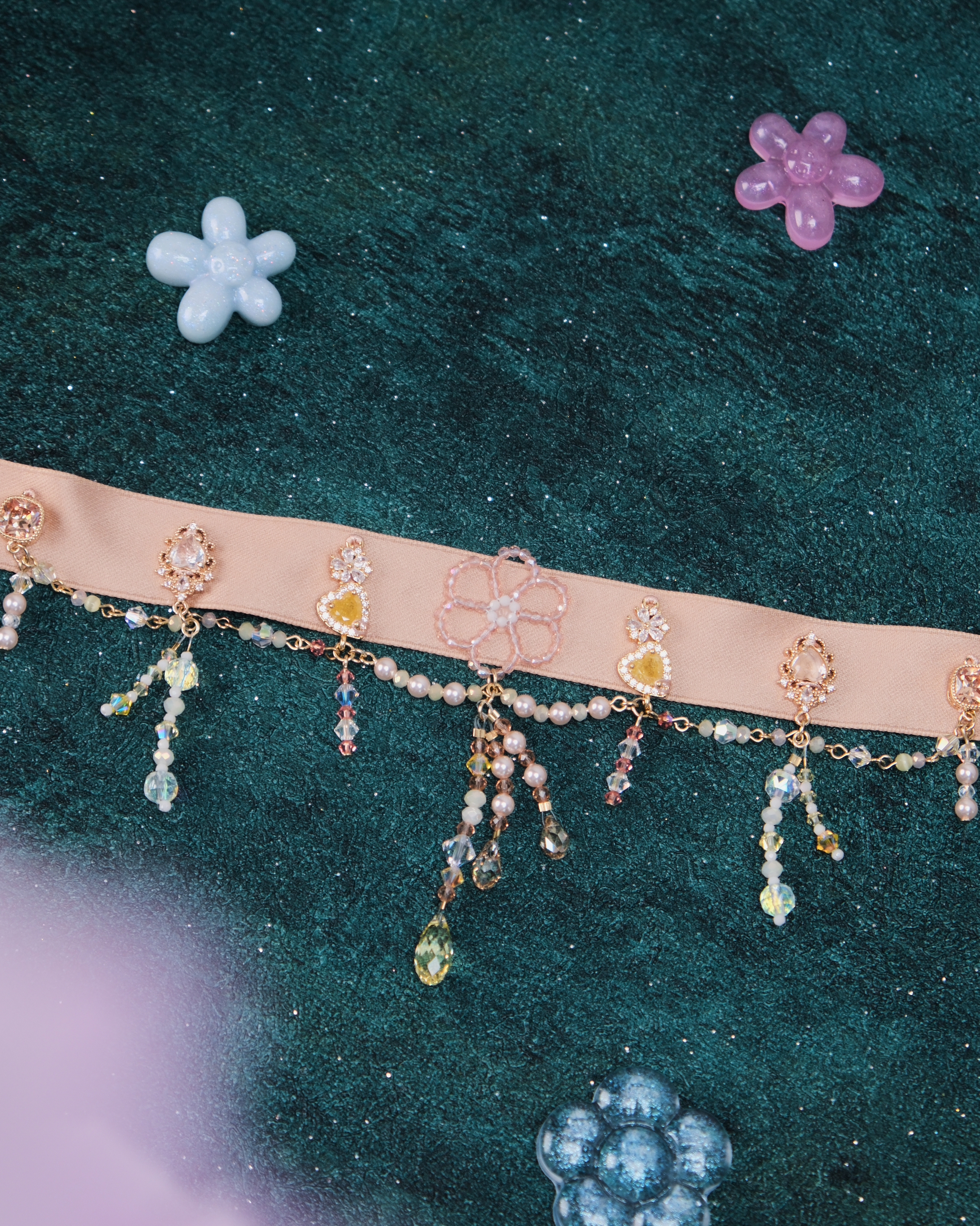 11430 宮廷風水晶流蘇絲帶短項鏈